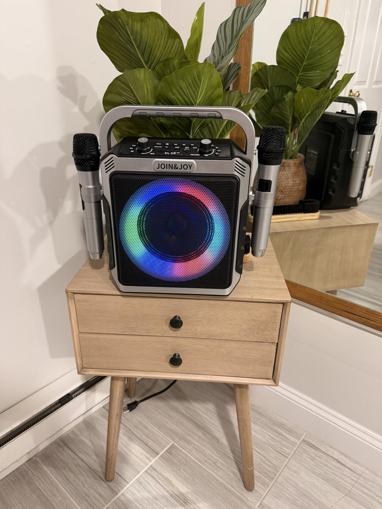 Portable Karaoke Machine, with Wireless Microphones, Bluetooth Party Speaker with LED Lights, Loud Subwoofer, USB/AUX, Outdoor Karaoke Speaker for Adults & Kids, Home & Party customer photo 2
