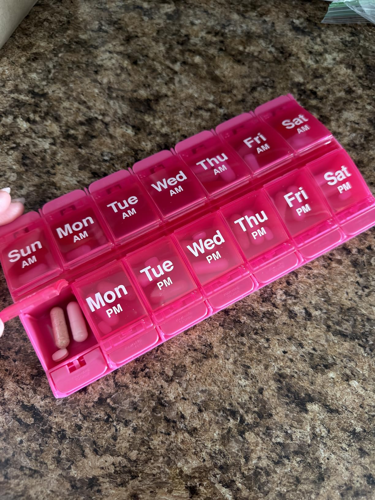 EZY DOSE Push Button (7-Day) Pill Case, Medicine Planner, Daily Vitamin Organizer, 2 Times a Day AM/PM, X-Large Compartments, Arthritis Friendly, Easy to use, Clear Lids, Purple and Blue, BPA Free customer photo 1