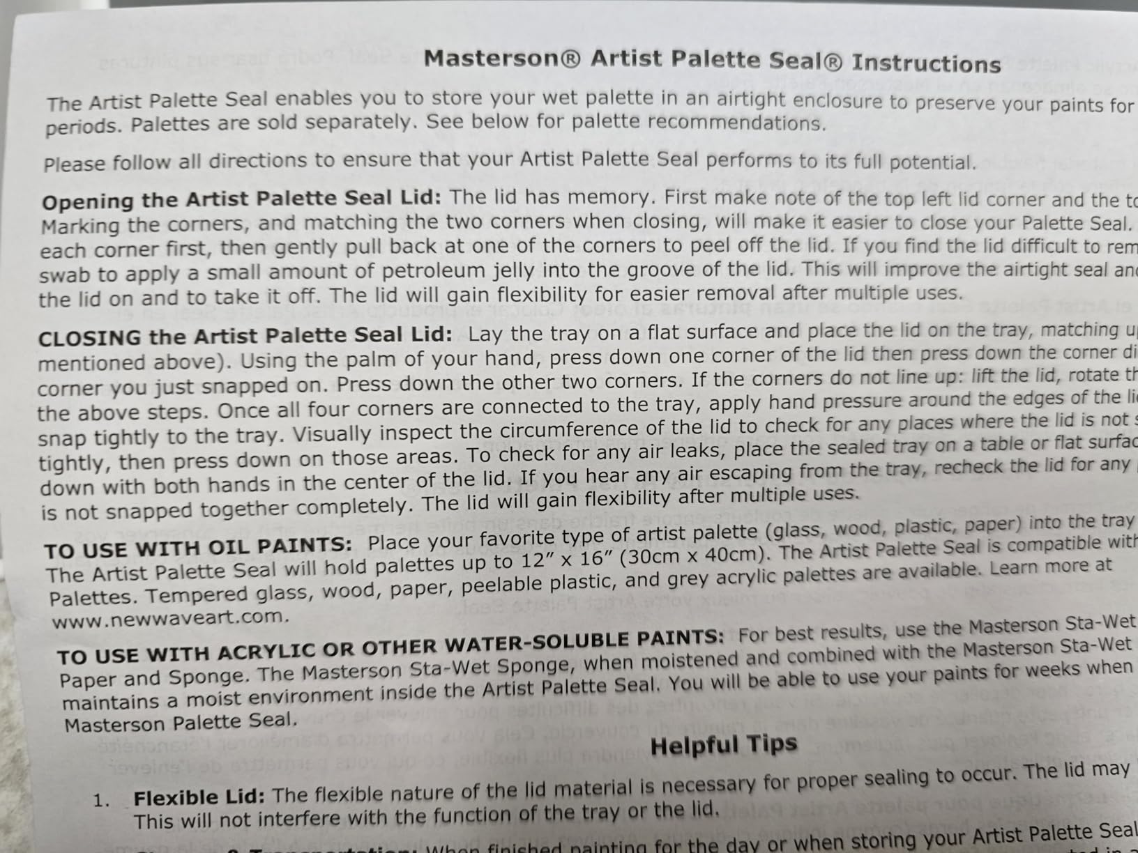 Masterson Artist Palette Seal, 12in x 16in, Keeps Wet Paint Fresh for Weeks, Oil or Acrylic Painting Palette with Lid, Seal, Blue Lid Box, Made in USA customer photo 1