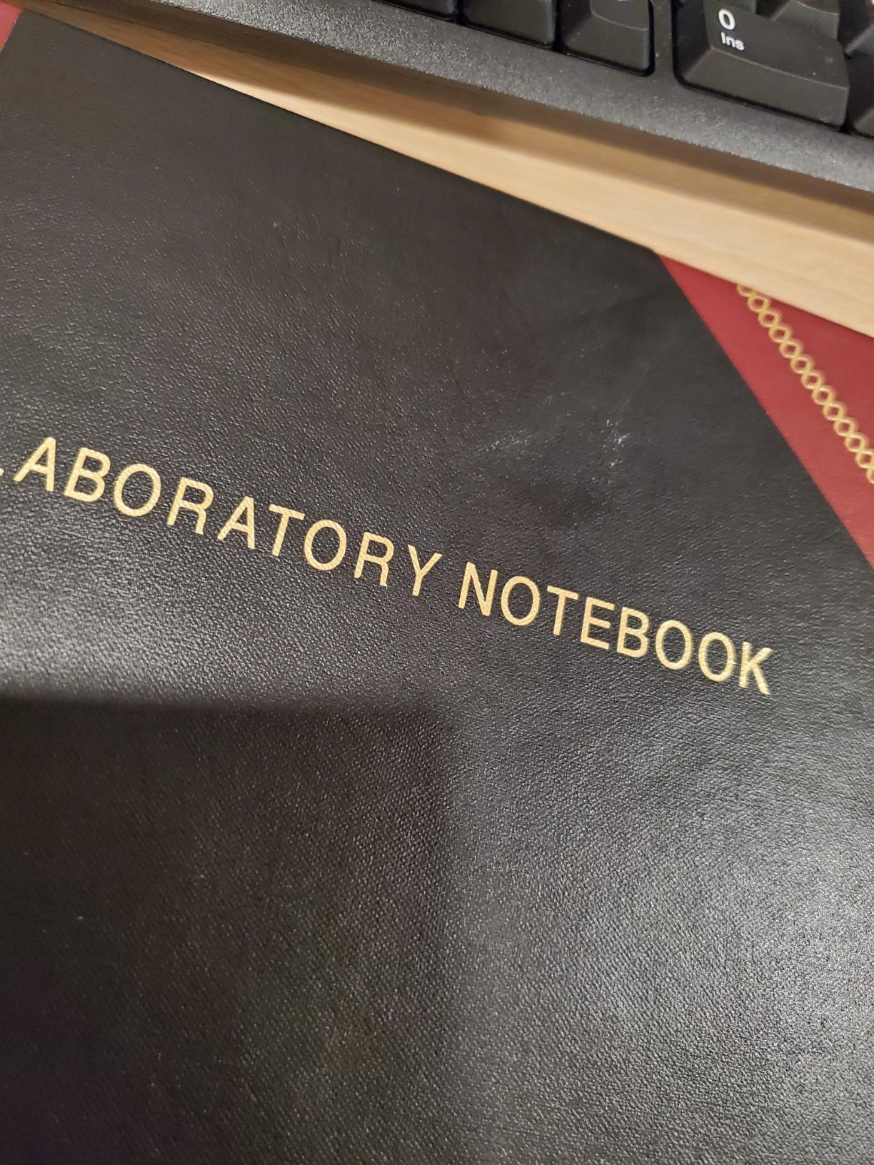 BookFactory Lab Notebook Laboratory Notebook - Professional Grade - 96 Pages, 8'' x 10'' (Ruled Format) Black and Burgundy Imitation Leather Cover, Section Sewn Hardbound (Made in USA) customer photo 1