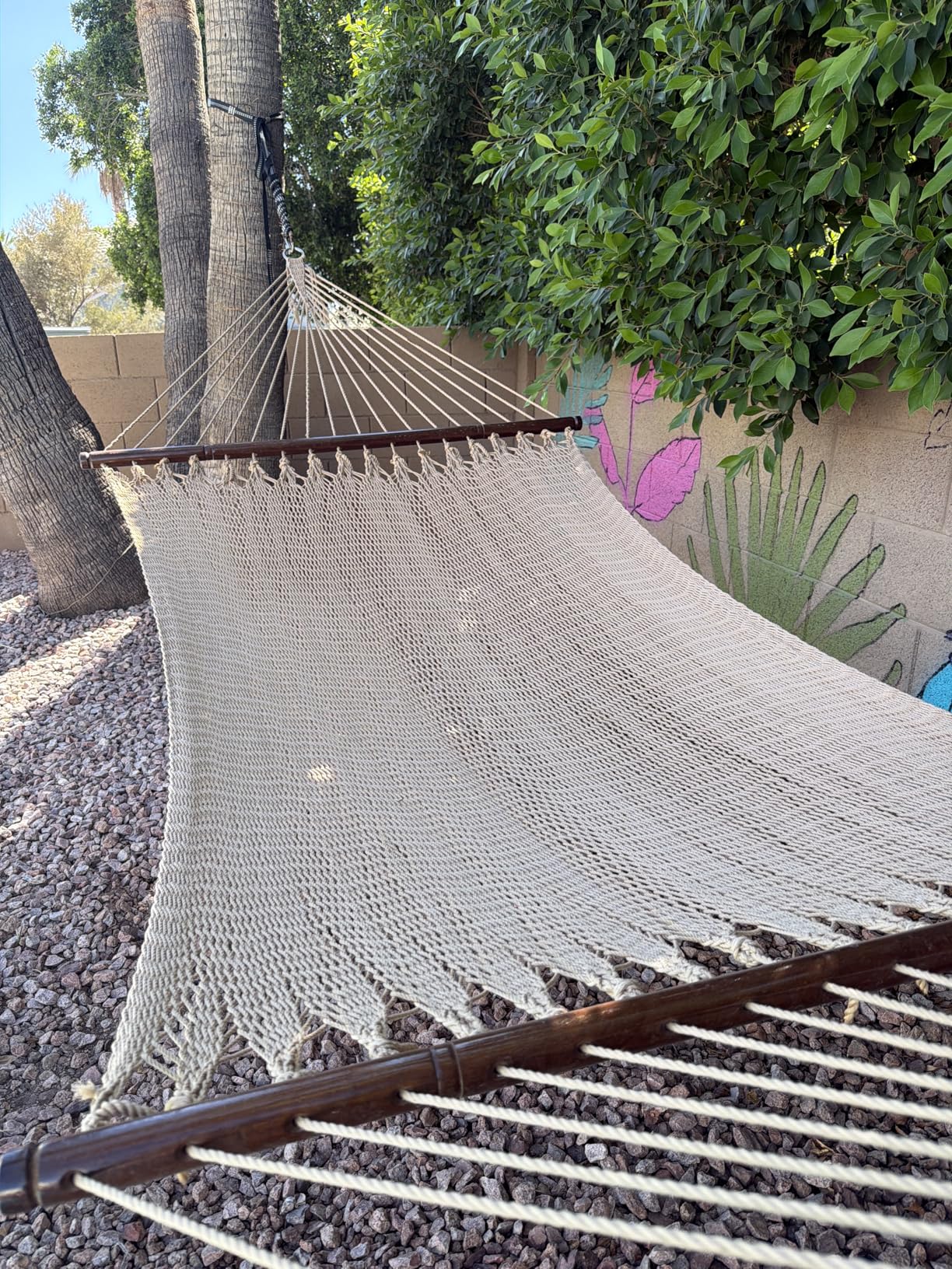 Lazy Daze Hammocks 10.5 FT Double 2 Person Caribbean Rope Hammock, Hand Woven Polyester Hammock with Spreader Bars, for Outside Outdoor Backyard Patio Poolside, 450 LBS Capacity, Tan customer photo 2