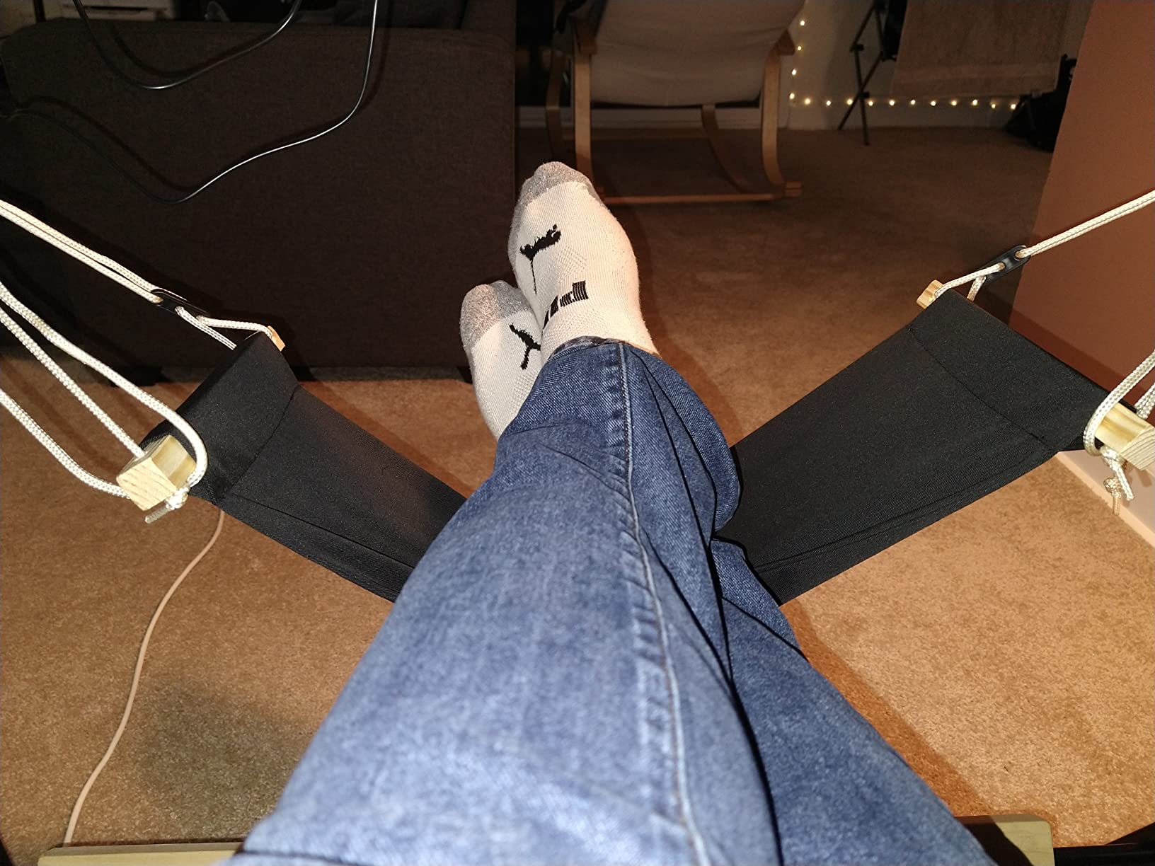 DMcore Canvas Foot Rest Hammock, Adjustable Mini Foot Rest Stand Under Desk Home Office (Black) customer photo 2