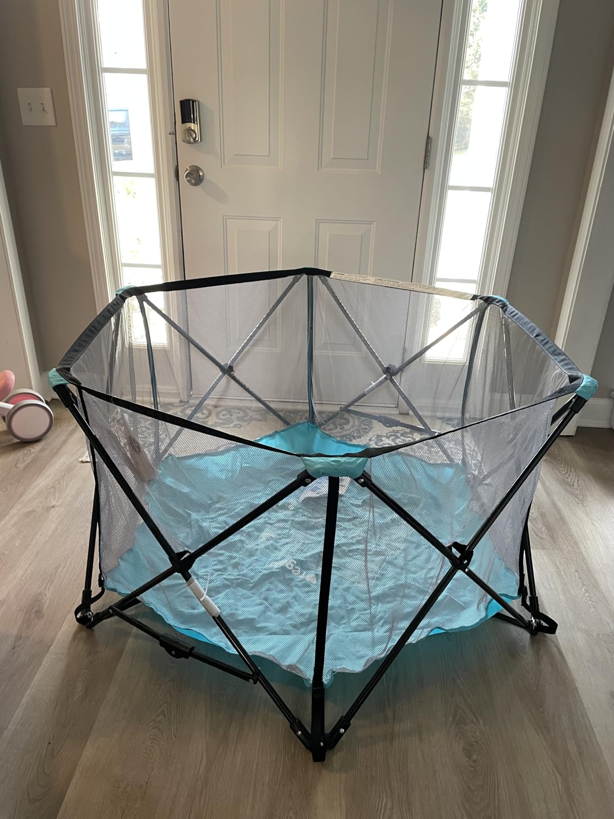 Regalo Safety My Play Portable Baby Playpen & Play Yard, Foldable 6-Panel Indoor Outdoor Playpen for Babies & Toddlers, Mesh Sides, Washable Fabric, 48”, Aqua/Black customer photo 2