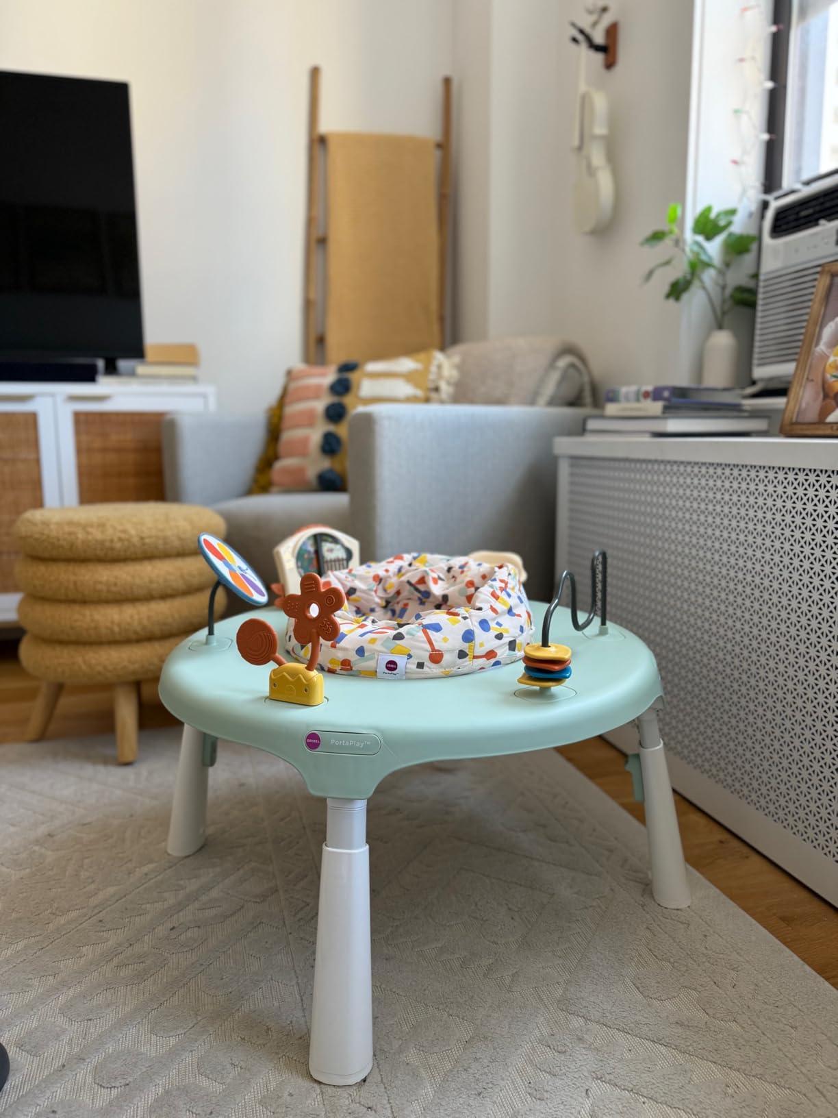 ORIBEL PortaPlay Convertible 3-in-1 Baby Activity Center & Play Table | Patented Bouncy Seat | Stable Foot Support | 5 Months+ | Development Focused Toys (Wonderland Adventure, Grey) customer photo 1