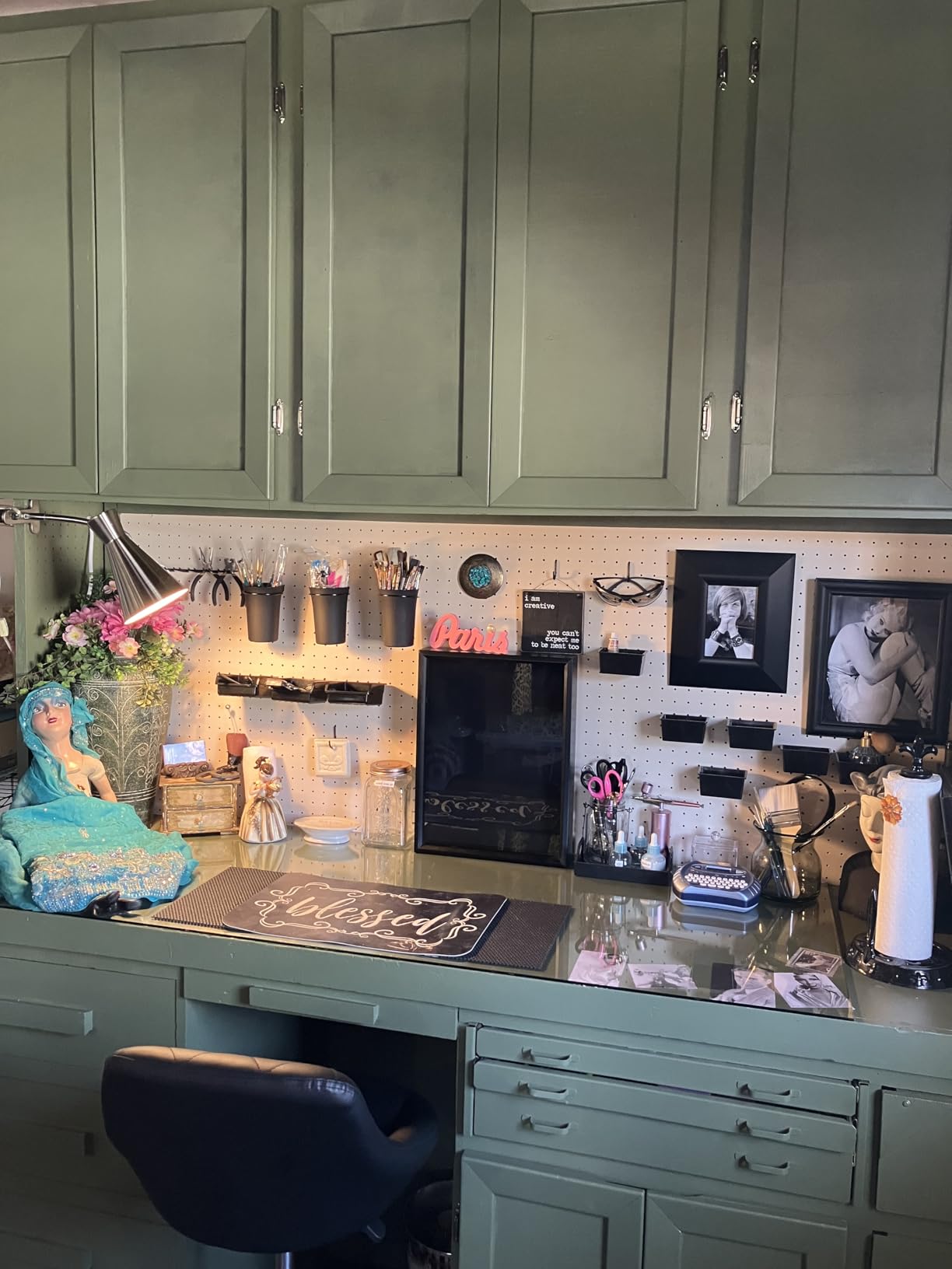 ALL-IN-ONE Paint by Heirloom Traditions, Crete (Olive Green), Quart - Durable cabinet and furniture paint. Built in primer and top coat, no sanding needed. customer photo 2