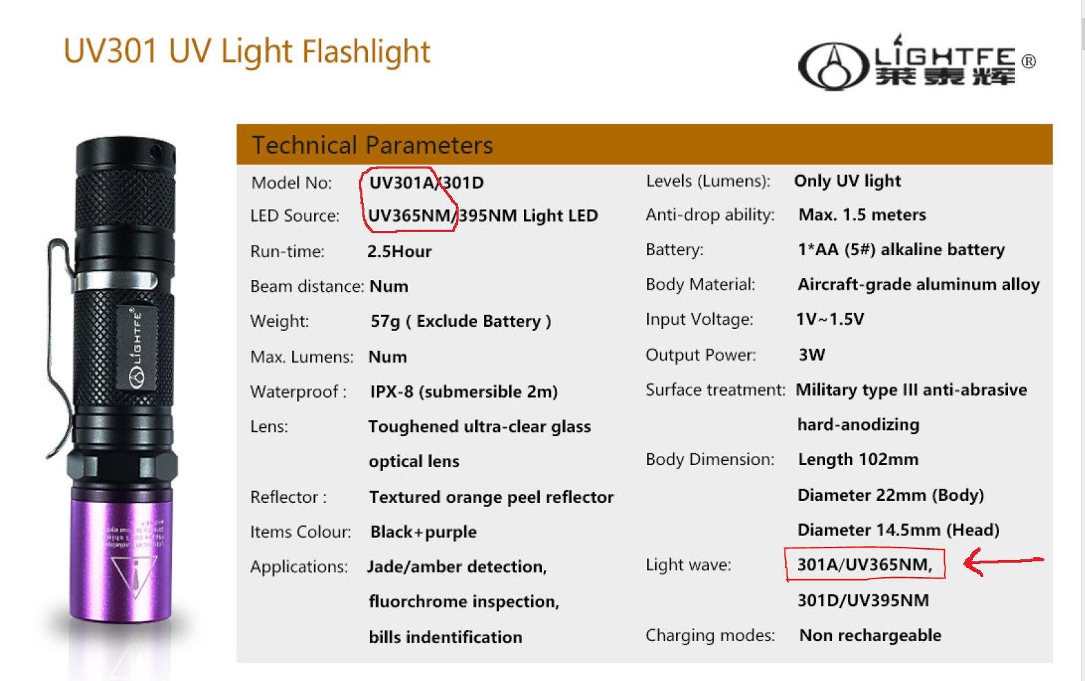 Black Light UV Flashlight 365nm Blacklight UV301D with LG LED Source, Black Filter Lens, Max.3000mW high Power for Resin Glue Curing Light, Rocks and Mineral Glowing, A/C Leak Detector customer photo 1