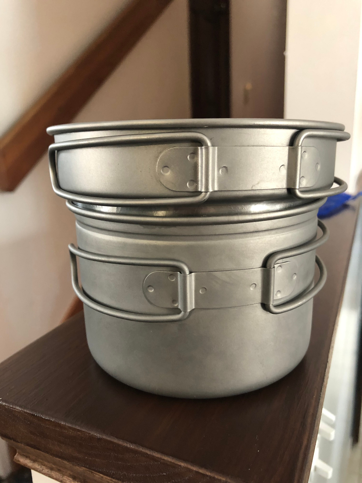 iBasingo Titanium Pot Pan Set with Folding Handle - Ultralight Portable Outdoor Cookware Mess Kit (1080ml Soup Pot, 900ml Cup, 500ml Frying Pan) customer photo 1