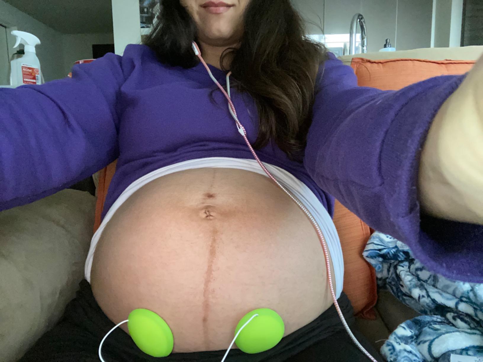 Premium Award-Winning Baby Bump Headphones; #1 Pregnancy Speakers to Play Music, Sound and Talk to Your Baby, White customer photo 2