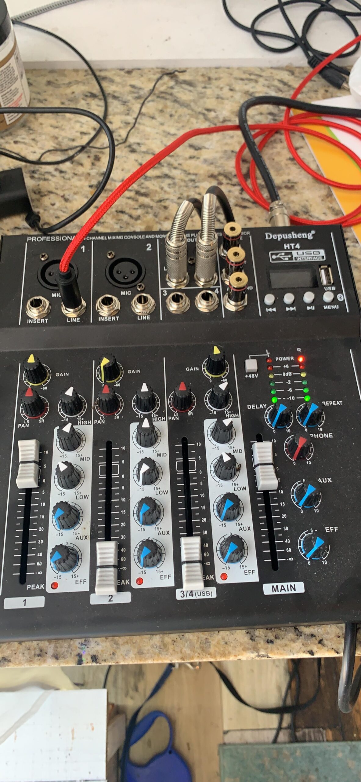 Depusheng HT4 Bluetooth Compatible Professional Portable Digital DJ Console w/USB 4 Channel Mixer Audio Interface-Mixing Boards For Studio Recording, Black customer photo 1