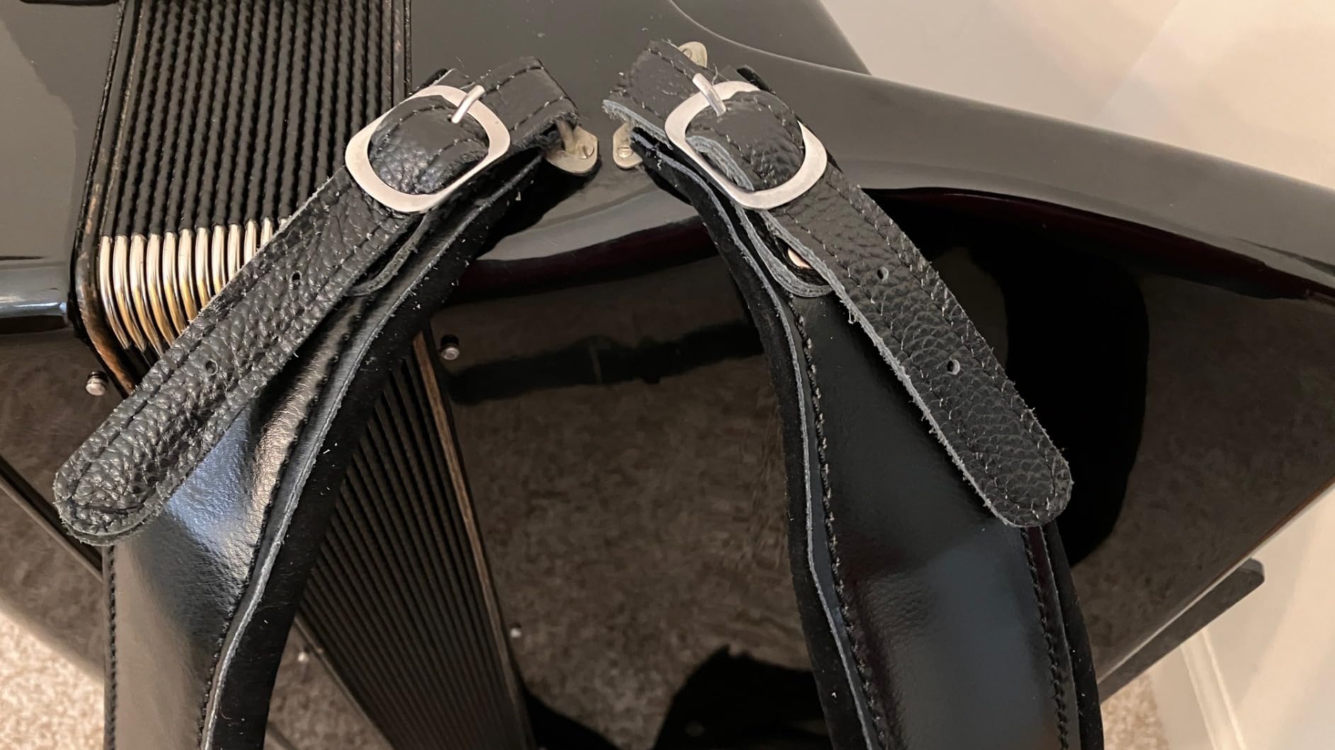 MUSIC FIRST Black Genuine Leather Super Wide Thick Comfortable 96 120 BASS Accordion Shoulder Strap Set Accordion Belt With FAST-ON BACK STRAP customer photo 1