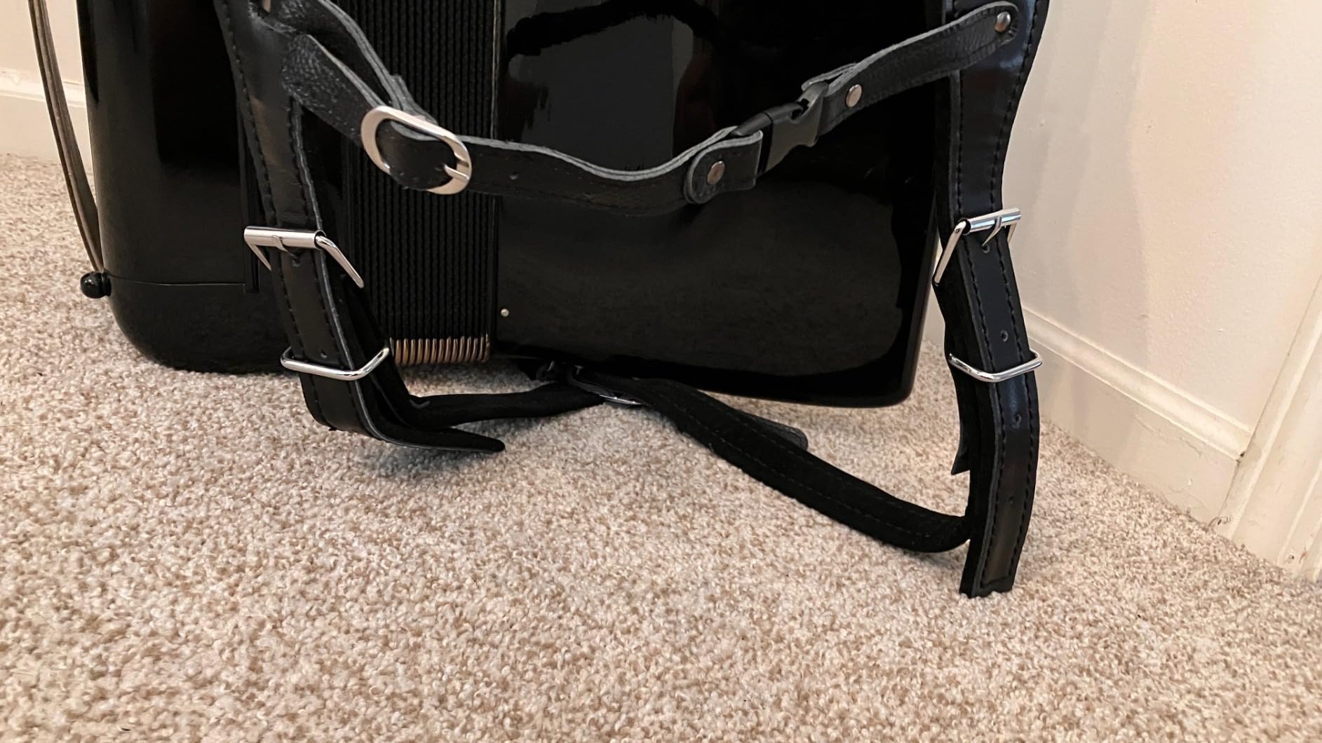 MUSIC FIRST Black Genuine Leather Super Wide Thick Comfortable 96 120 BASS Accordion Shoulder Strap Set Accordion Belt With FAST-ON BACK STRAP customer photo 2
