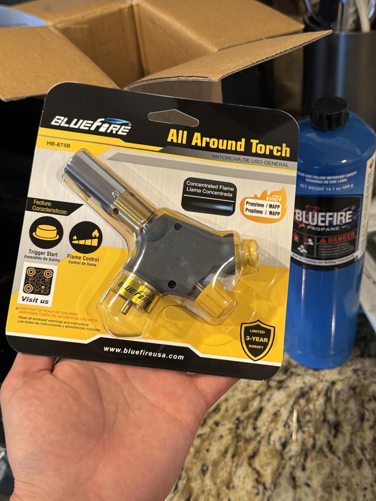 BLUEFIRE Handy Cyclone Torch Kit with Propane Cylinder Push Button Trigger Start Nozzle Head Fuel by Propane MAPP MAP PRO Gas Welding Soldering Brazing Cooking Glass Beads DIY customer photo 1