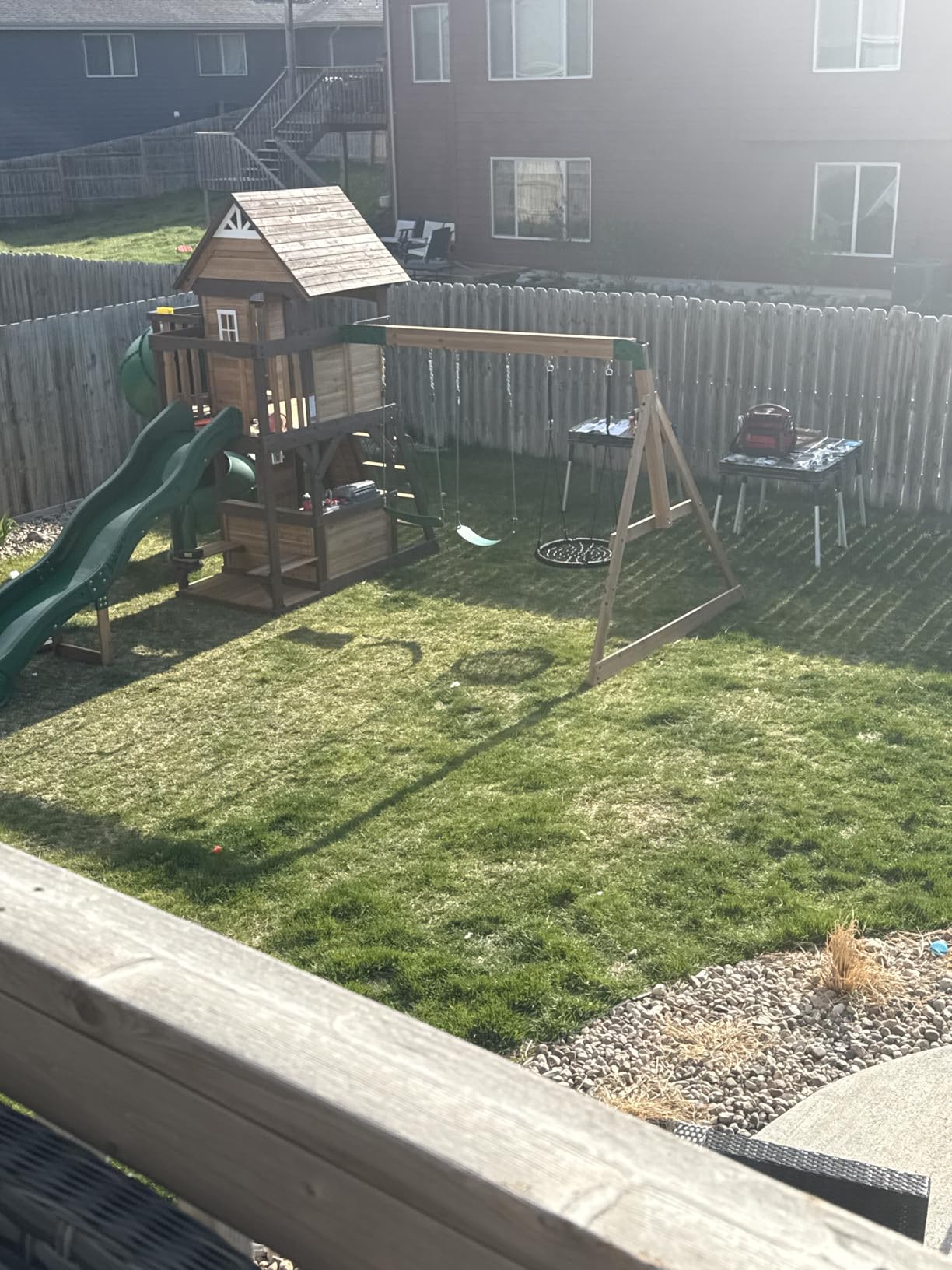 Backyard Discovery Cedar Cove Wood Swing Set with Spiral Tube and Wave Slide, Clubhouse, Toy Grill, Snack Bar, Rock Wall, Belt Swings, Web Swing, Balcony, Chalkboard, Ladder, Outdoor Playset customer photo 1