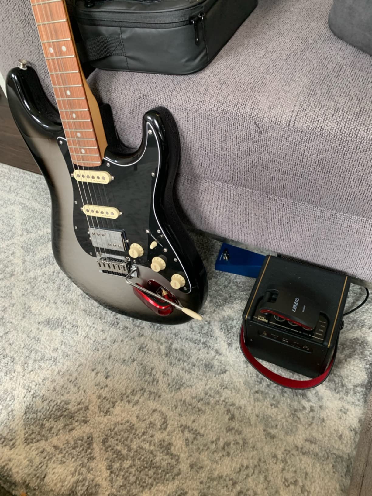 LEKATO Wireless Guitar System 2.4GHz Rechargeable Audio Wireless Transmitter Receiver 6 Channels for Guitar Bass Electric Instruments, Stereo and Mono 1/4