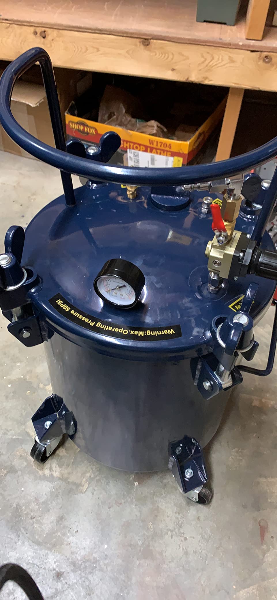 TCP Global 5 Gallon (20 Liter) Heavy Duty Steel Pressure Pot for Resin Casting with Clamp on Lid, Caster Wheels, Regulator, and Gauge customer photo 2