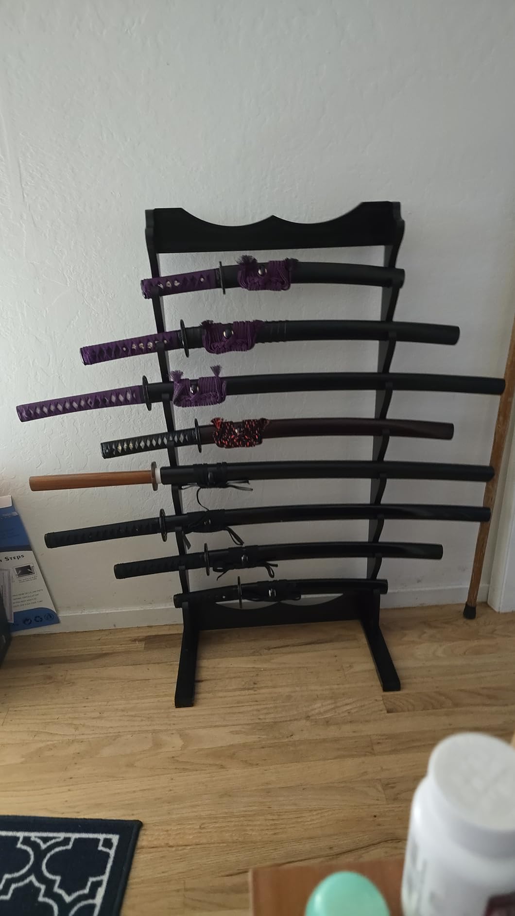 SZCO 8 Sword Wooden Floor Stand - Sword Stand Display Rack for Martial Arts, Ninja, Katana, Medieval & Samurai Swords - Black Hardwood Katana Stand and Sword Holder with Hardware Included customer photo 1