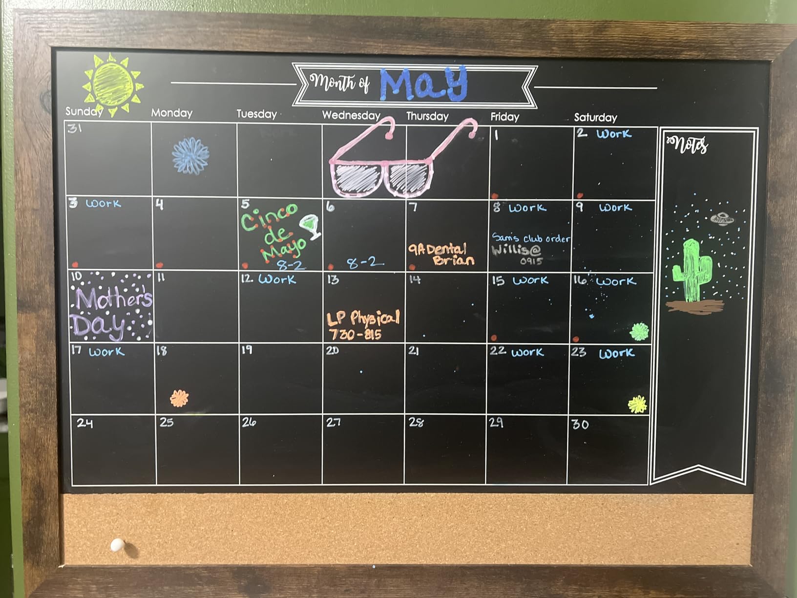 Loddie Doddie Framed Magnetic Chalkboard Calendar - 36 in x 24 in Alloy Steel Frame - Magnet Display for Photos & Notes - Chalkboard Calendar for Wall Organization - Menu Board for Kitchen Meals customer photo 1