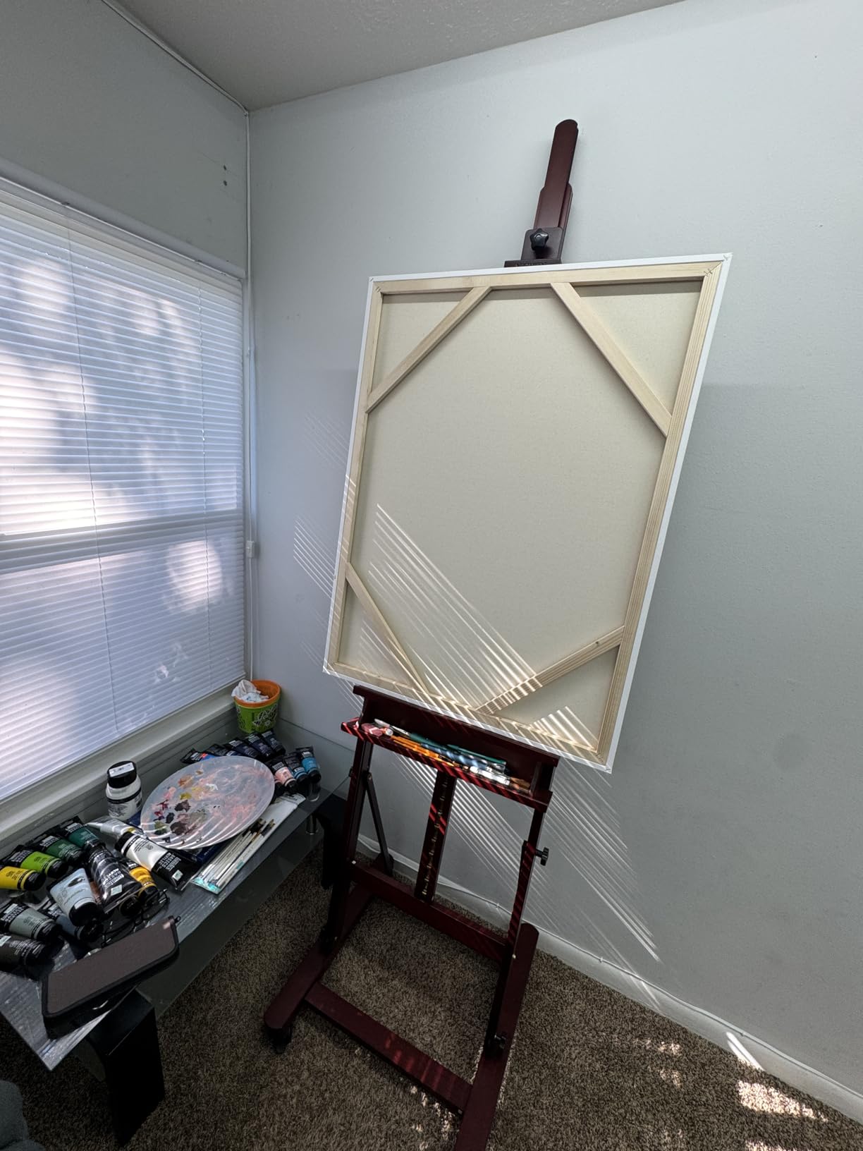 VISWIN Extended Large H-Frame Easel for Painting, Adjustable Beech Wood Artist Easel Stand with 4 Wheels and Storage Tray, Foldable Art Easel Floor for Adults, Hold Canvas up to 93 inches - N customer photo 1