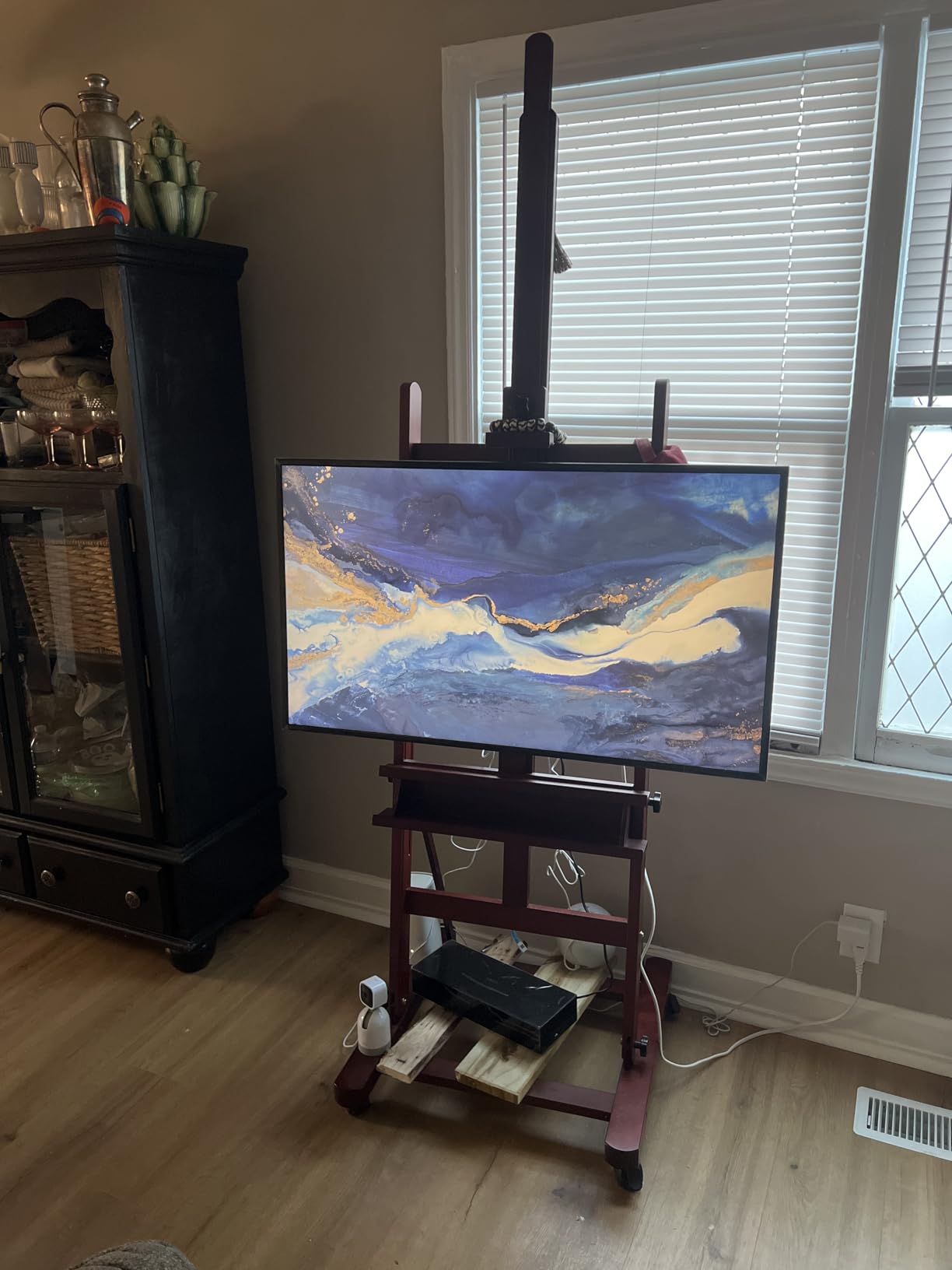 VISWIN Extended Large H-Frame Easel for Painting, Adjustable Beech Wood Artist Easel Stand with 4 Wheels and Storage Tray, Foldable Art Easel Floor for Adults, Hold Canvas up to 93 inches - N customer photo 2