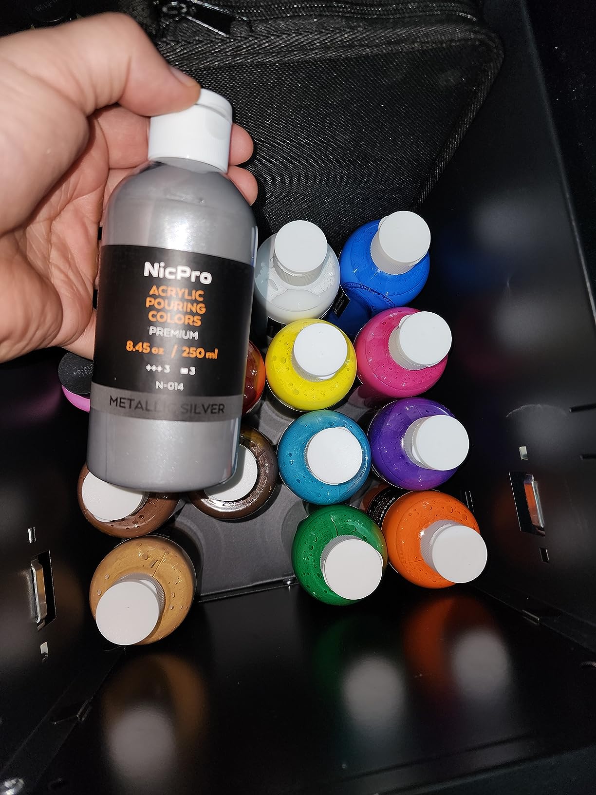Nicpro 14 Colors 8.45oz Acrylic Pour Paint Supplies Kit, Large Volume Premixed High Flow Painting Bulk Set with Canvas, Wood Natural Slices, Pouring Oil, Tools Gloves, Strainer, Cups for Beginner DIY customer photo 2