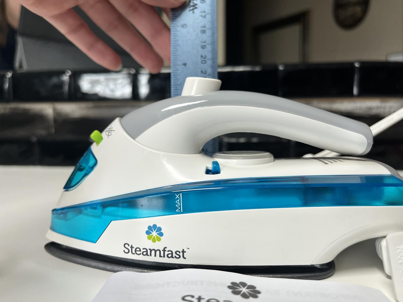 Steamfast SF-710 Mini Steam Iron, Non-Stick Sole Plate, Foldable Handle, 45 Second Heat Up Time, Cord Storage, Portable, 6-Foot Power Cord, Chemical-Free Steam Power, White customer photo 1