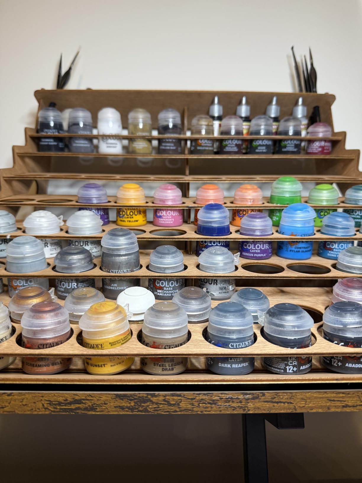 Plydolex Wooden Craft Paint Storage Rack Organizer - 58 Holes for Citadel, Vallejo, Tamiya Paint Bottles - Suitable for Painting Warhammer, DnD, Pathfinder and Other Miniatures customer photo 2