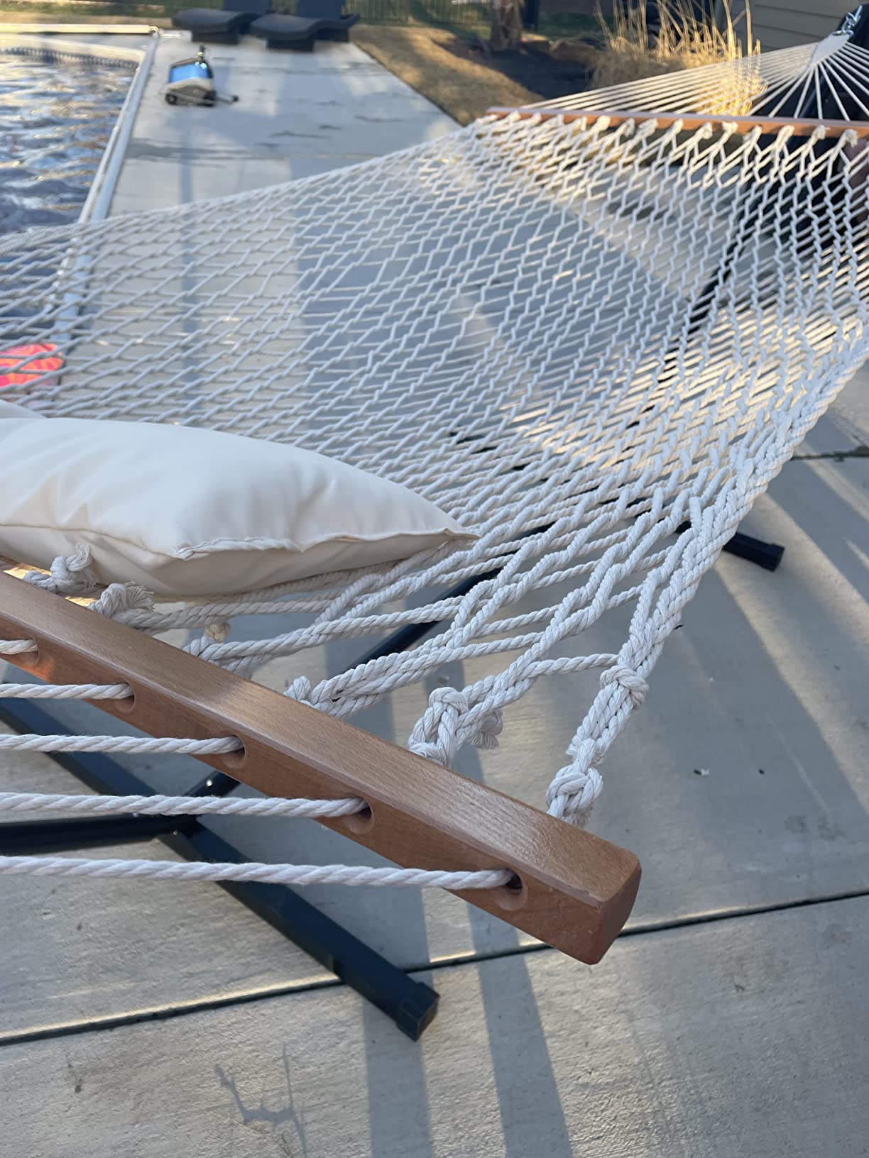SUNCREAT Double Outdoor Hammock with Stand, Carrying Bag, Two Person Cotton Rope Hammock with Polyester Pad, Dark Gray customer photo 1