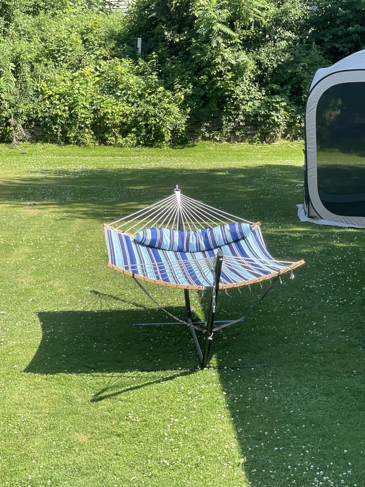 SUNCREAT Double Portable Hammock with Stand, 2 Person Hammock with Curved Spreader Bar, Balance Ropes Included, Dark Gray customer photo 1
