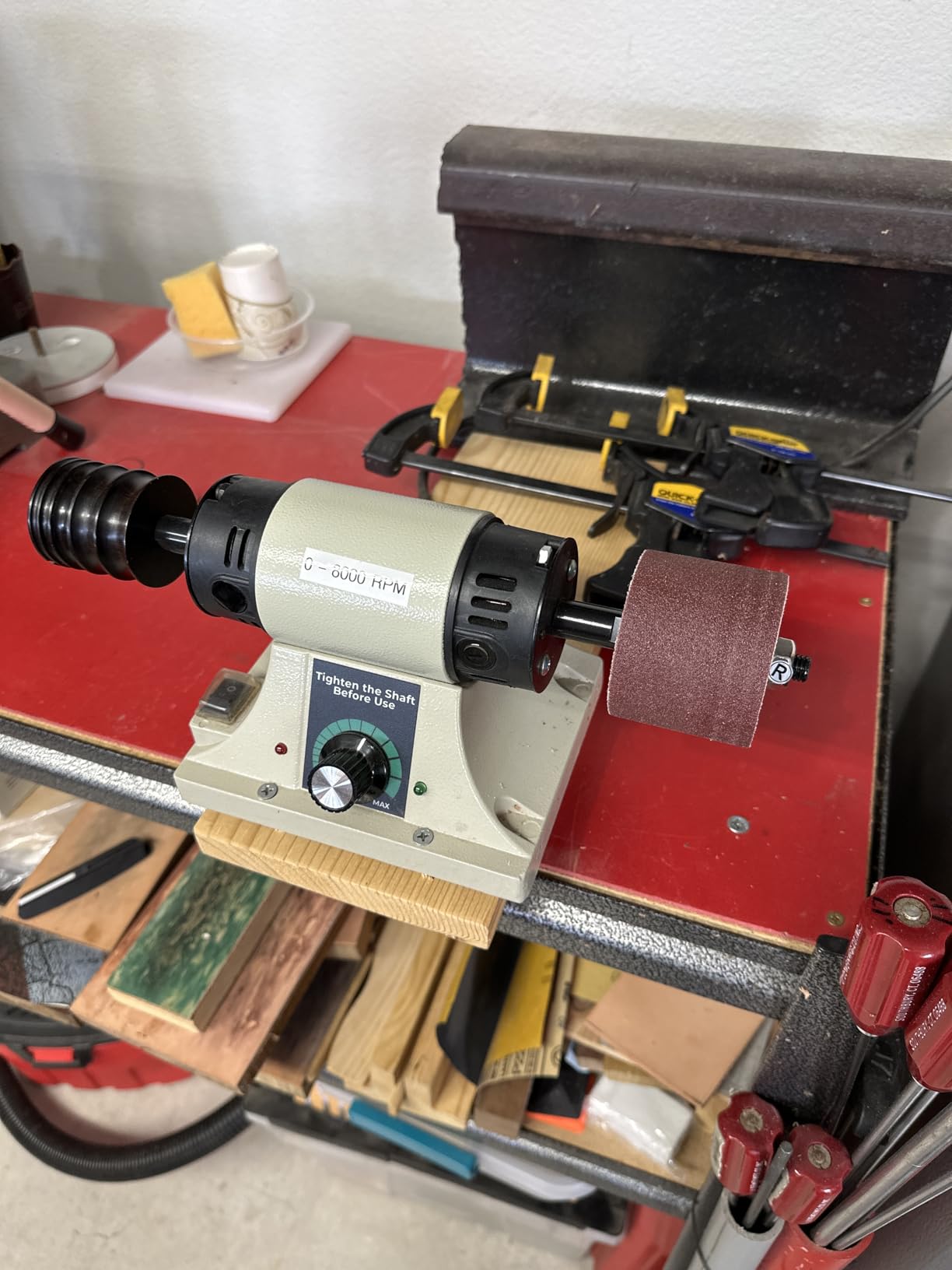 Leather Burnishing Machine with 12pcs Sanding Sleeves Adjustable Speed Burnisher Leather Edge Polishing Grinding Kit Rosewood Grinding Head Sander Buffing Motor 110V customer photo 1