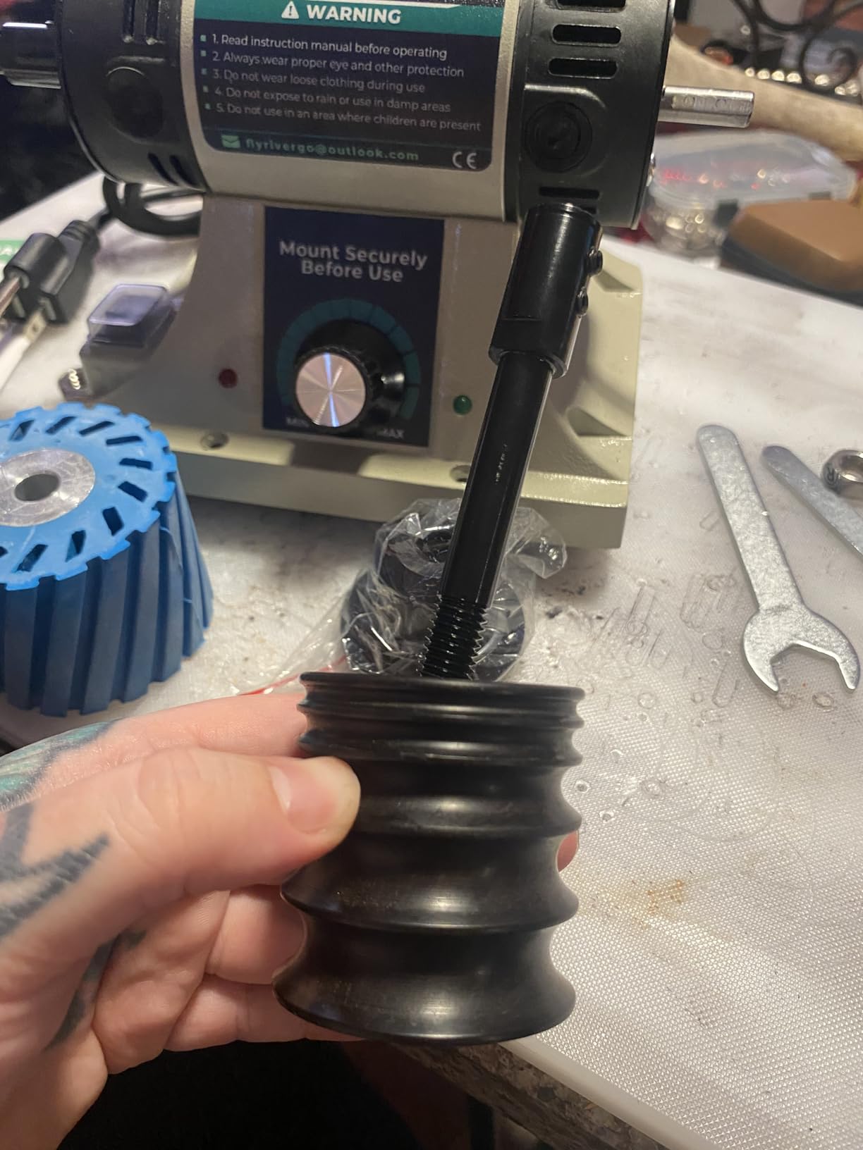 Leather Burnishing Machine with 12pcs Sanding Sleeves Adjustable Speed Burnisher Leather Edge Polishing Grinding Kit Rosewood Grinding Head Sander Buffing Motor 110V customer photo 2