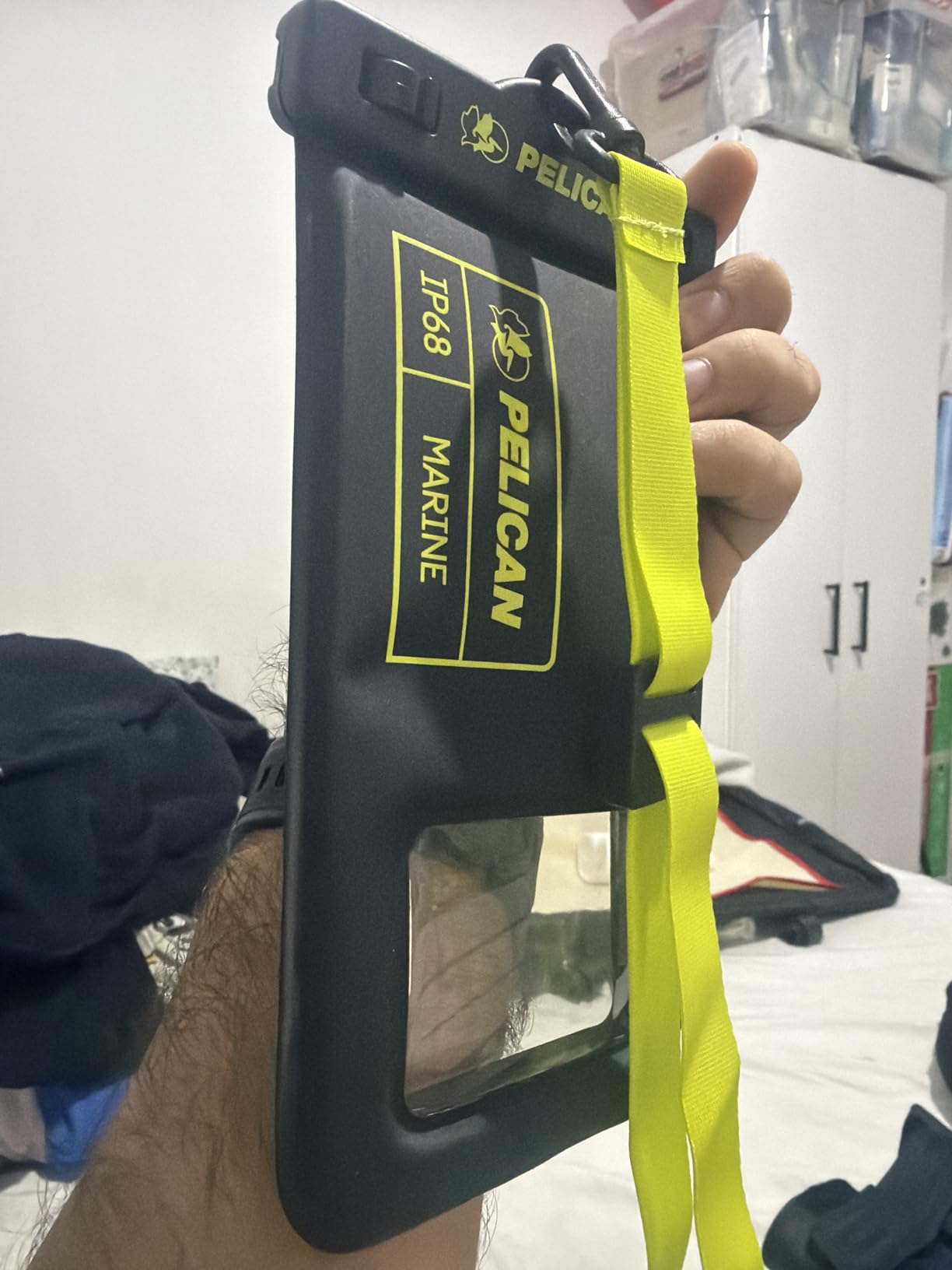 Pelican 2 Pack Marine - IP68 Waterproof Phone Pouch (Regular Size) Floating Waterproof Phone Case - Beach Cruise Ship Travel Essentials - Works w/All Phones - Detachable Lanyard - Black/Hi-Vis Yellow customer photo 1