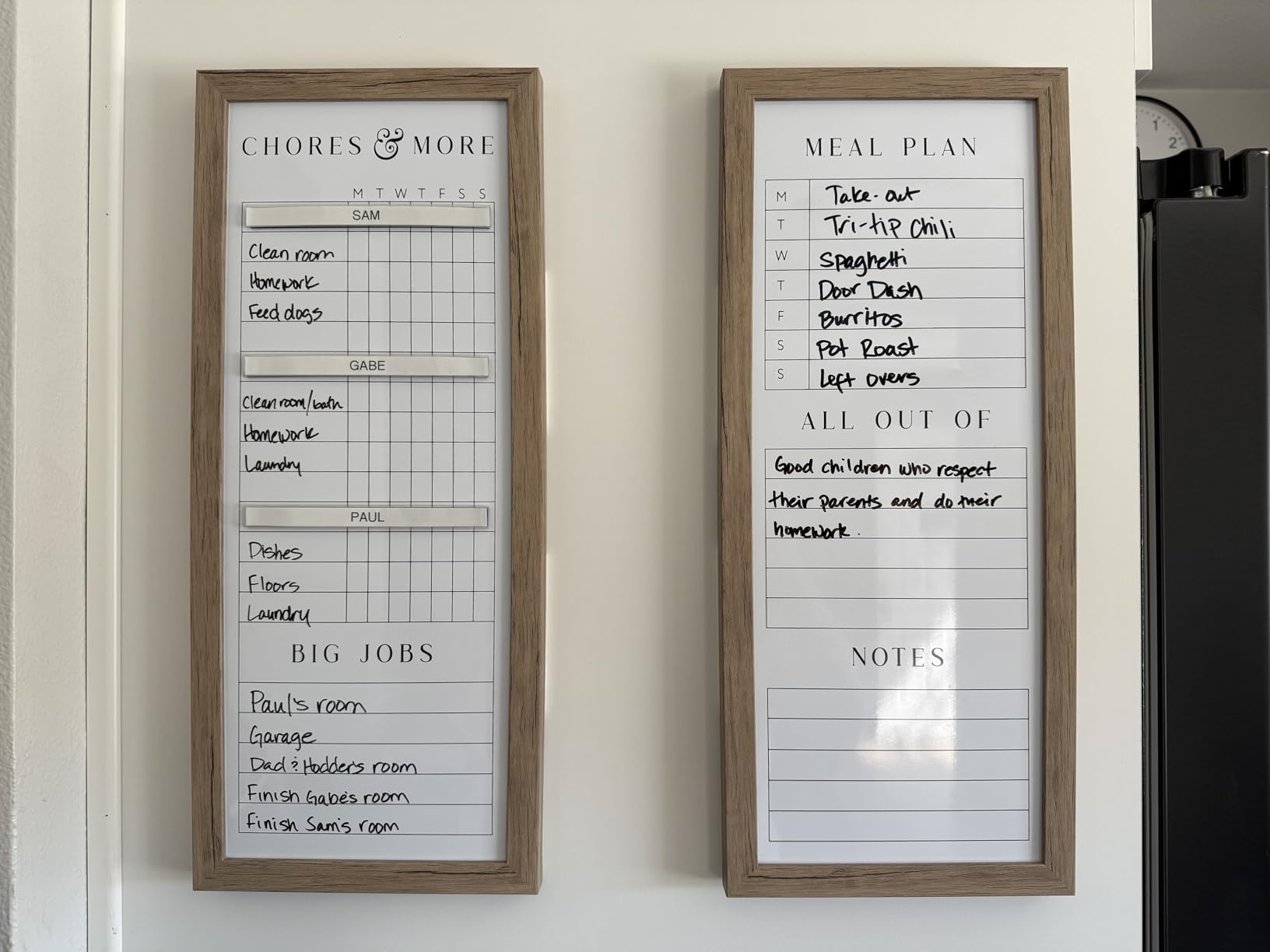 Sheffield Home Set of Two Family Planner Dry Erase Boards Featuring, Chore Chart, Shopping List, Weekly Meal Planner and Notes, 9x21 Inch, Natural customer photo 2