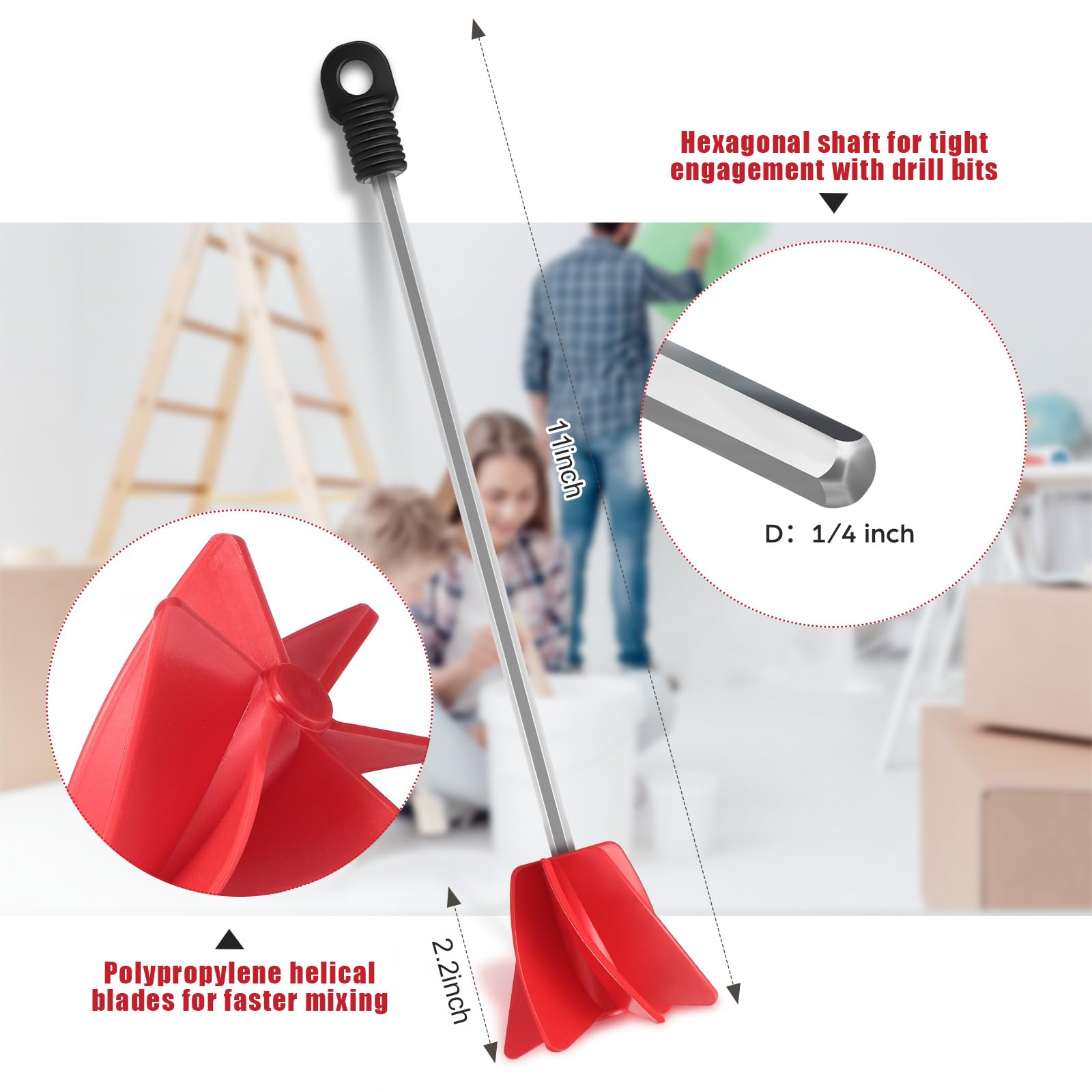 Loosh 3 Pcs 11 Inch Paint Stirrer for Drill, Helix Epoxy Mixer for Concrete Resin Silicone Stirrer Paddle customer photo 2