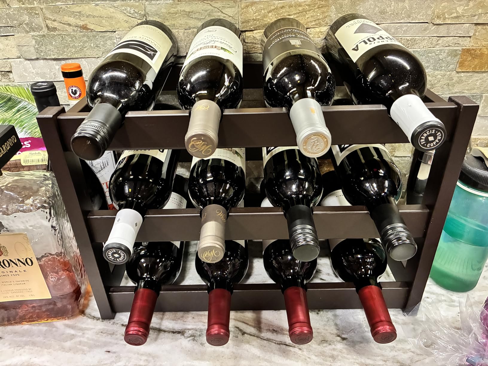 VASMIA Bamboo Wine Rack, Sturdy and Durable Wine Storage Cabinet Shelf, Wine Racks Countertop for Pantry Kitchen, 3-Tier 12 Bottles Wine Rack Black customer photo 2