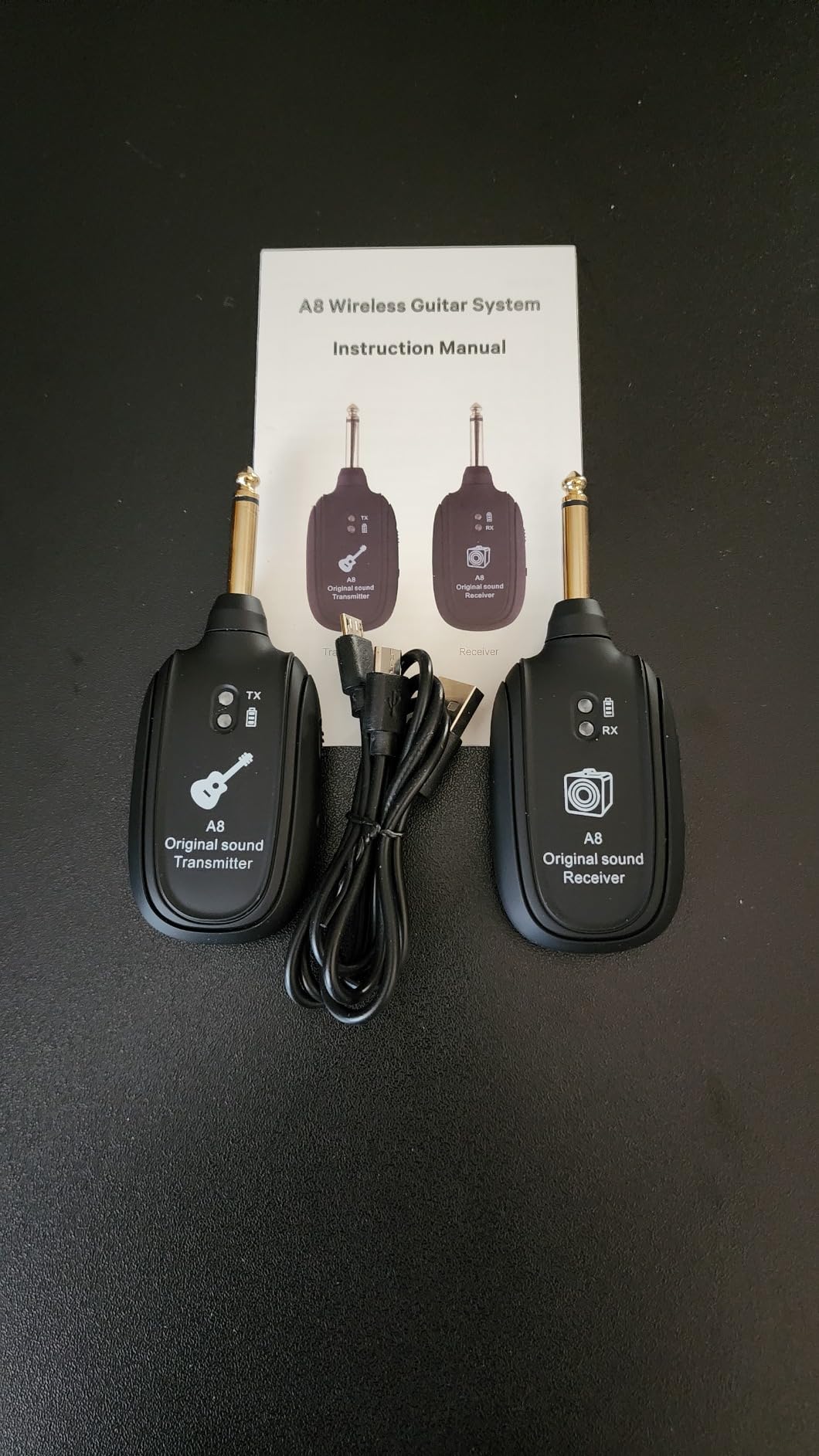 A8 Wireless Guitar System UHF 2 Modes, Rechargeable Li-Battery, 100ft Range, Plug & Play for Guitar, Bass, Violin, Keyboard - Black customer photo 1