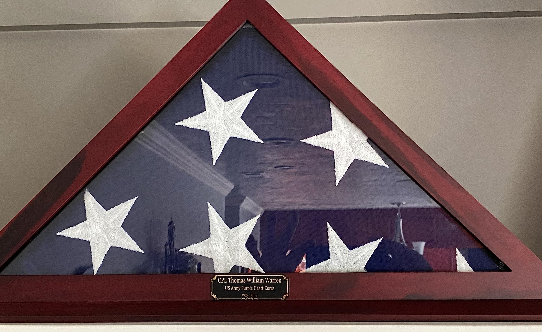 Flag Display Case Military Uniform Shadow Box Fits a Folded 3'x5' Army Navy Air Force Veterans Home Flown Flag with Police Uniform Jacket Display and Felt Lining for Badges and Medals, Walnut Finish customer photo 2