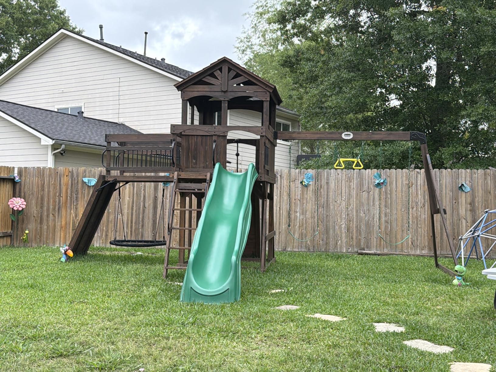 Backyard Discovery Sterling Point Cedar Wood Swing Set with Wave Slide, Raised Clubhouse, Wooden Bridge, Rock Wall, Belt Swings, Web Swing, Trapeze, Balcony, Climbing Wall, Ladder, Outdoor Playset customer photo 1