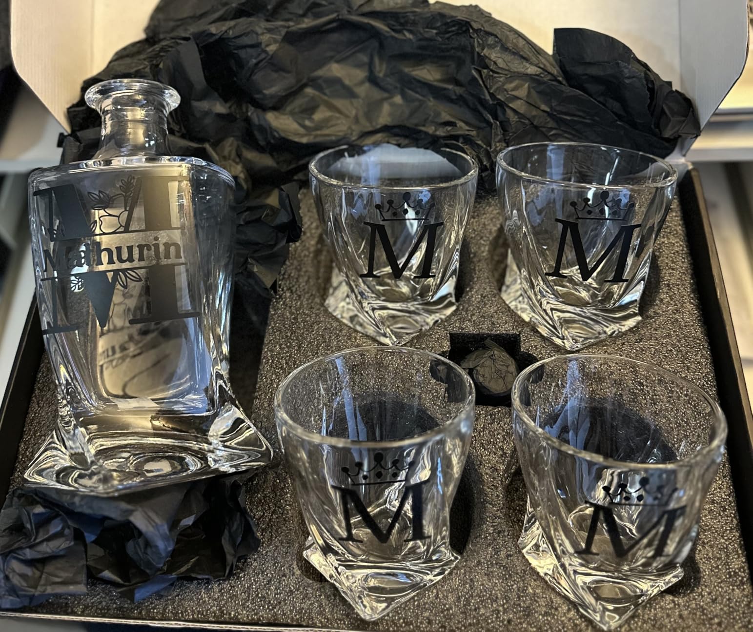 Luxury Gift For Men - Whiskey Decanter Set For Beloved Husband Or Dad - 4 Whiskey Glasses And Decanter Set customer photo 1