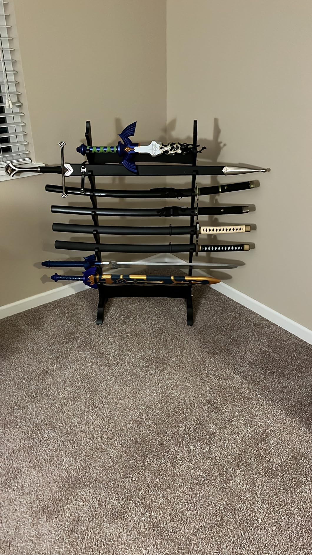 lukar 8 Tier Sword Display Stand Floor, Multilayer Katana Stand Floor, Wooden Sword Rack Floor Stand, Japanese Samurai Sword Holder customer photo 1