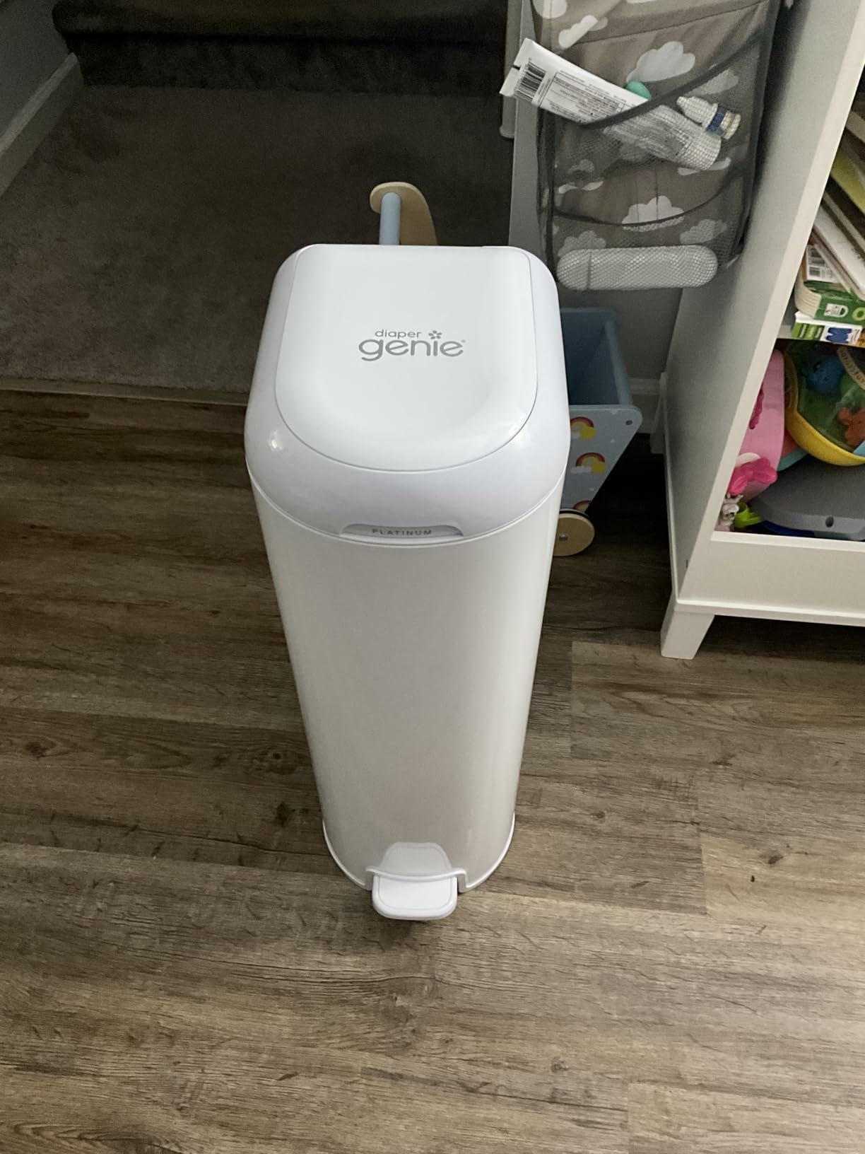 Diaper Genie Platinum Pail (Lily White) - Made in Durable Stainless Steel, Includes 1 Easy Roll Refill with 18 Bags That Can Last up to 5 Months customer photo 1
