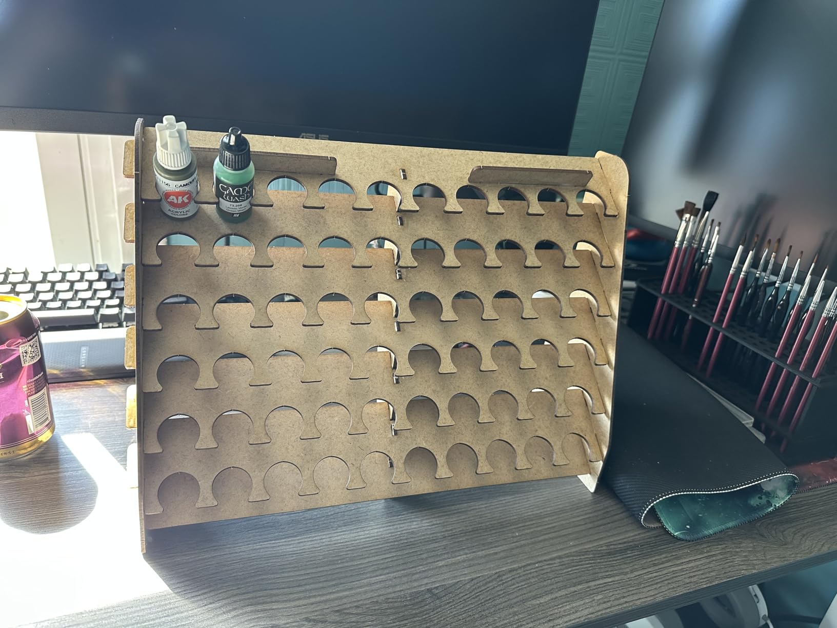 PROSCALE Wall Paint Rack Organizer for Miniatures & Modeling, Vertical Paint Stand with 26mm Dropper Holes + Top Brush/Tool Holder, Compatible with Vallejo, Army Painter, AK (26mm) customer photo 1
