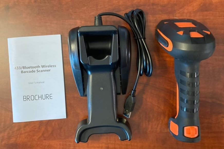 Alacrity Upgraded 2D Industrial Barcode Scanner with Wireless Charging Stand, 1968 Feet Transmission Distance 433Mhz Wireless & Bluetooth 2in1 Barcode Reader, Shock Dust Proof Hands Free, Blue customer photo 1