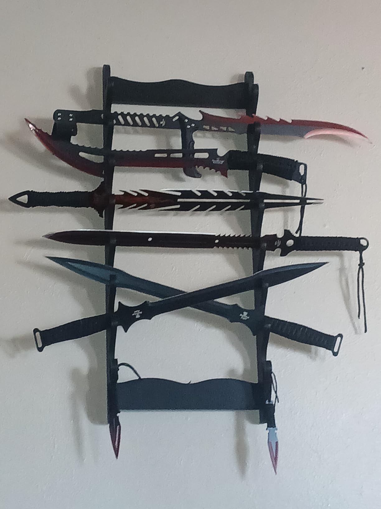 Sword Rack Wall Mount Holder, 8 Tier Wooden Sword Stand Display Hanger for Katana, Wakizashi, Flute Fishing Rod Storage (8-Tier) customer photo 2