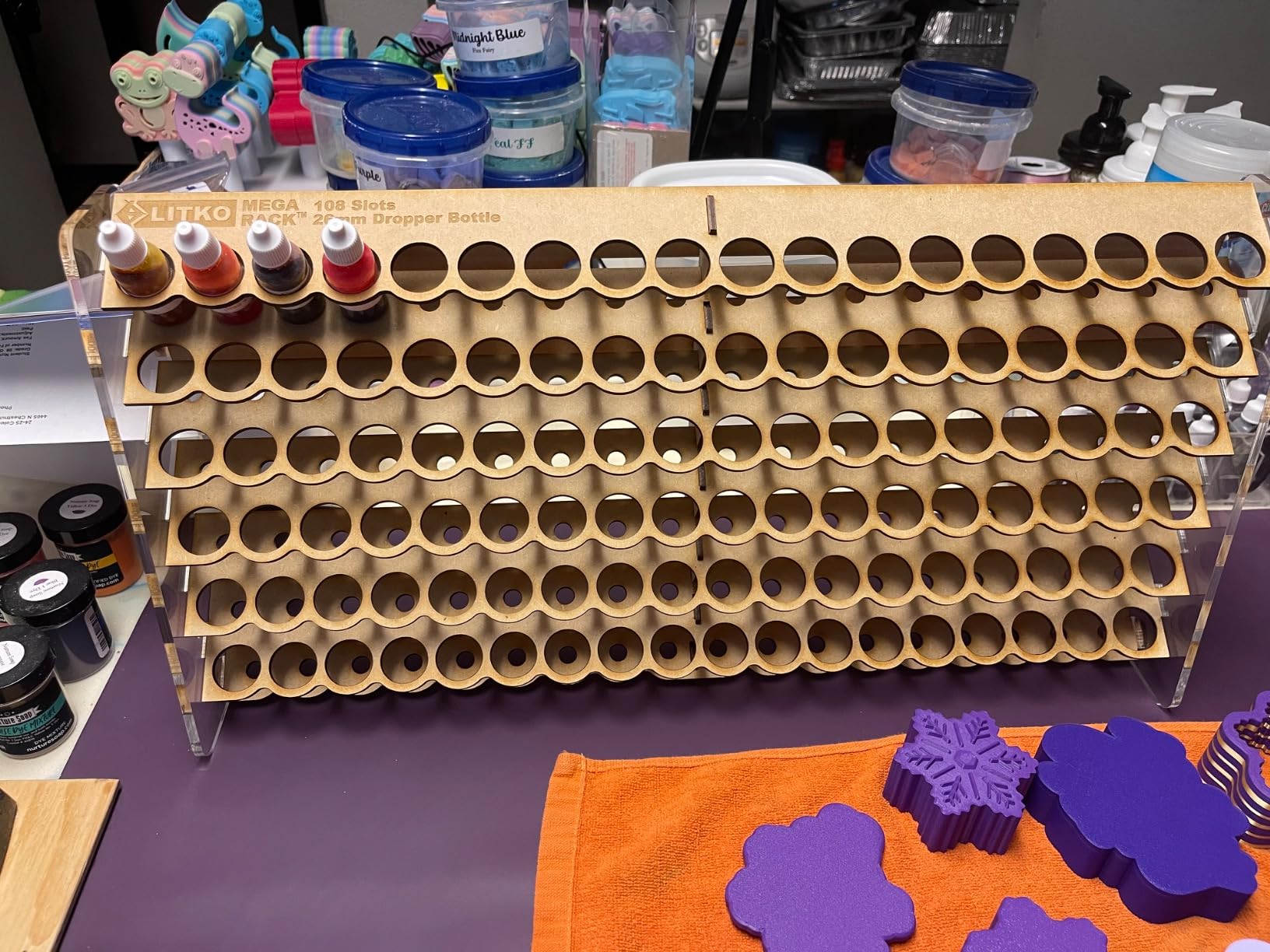 LITKO Mega Paint Rack | 108-Hole MDF & Acrylic Organizer | 26mm Holes for 18mL Dropper Bottles | Wall Mount | Compatible with Vallejo & Army Painter (108 Holes) customer photo 2