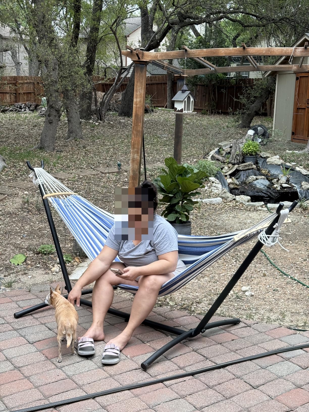 Everyfun Double Hammock with Space-Saving Steel Stand, 2 Person Heavy-Duty Hammock for Garden, Yard or Outdoor, 600lbs Capacity, Coffee customer photo 1