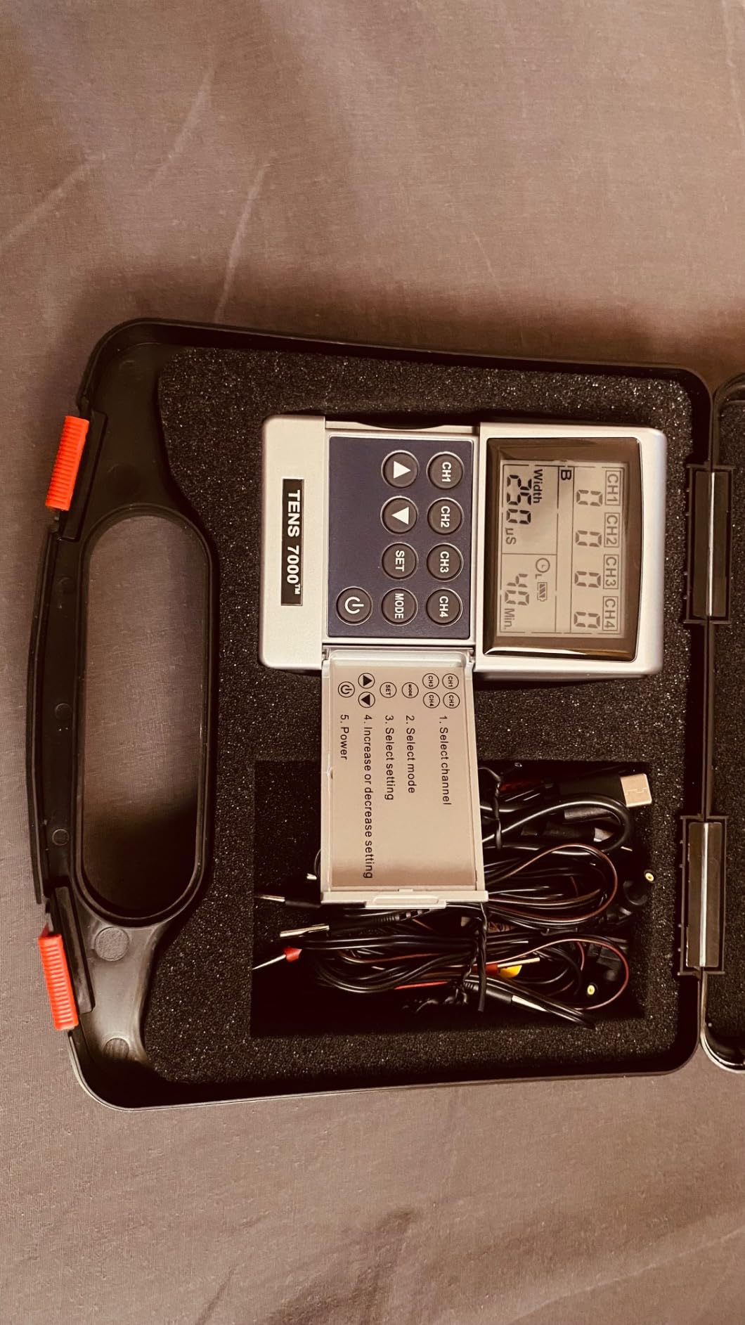 TENS 7000 Pro Rechargeable Tens Unit Muscle Stimulator, 4 Channels, Back Pain Relief, 8 Electrodes/Unit Pads, EMS and TENS Machine customer photo 2