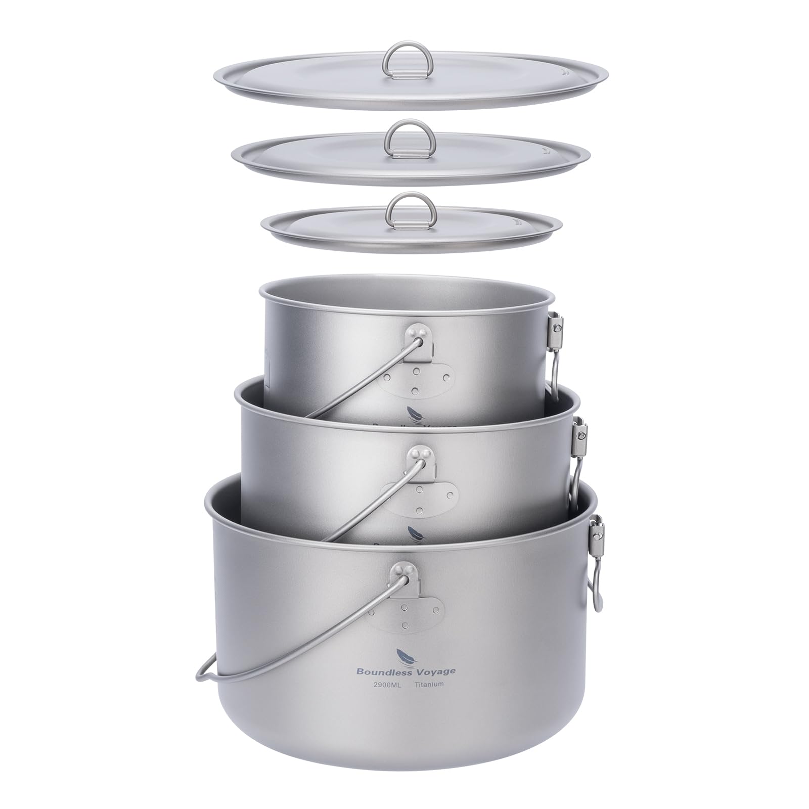 iBasingo 3-Piece Titanium Pot Set (1.3L+1.95L+2.9L) with Lids Ultralight Camping Cookware for Backpacking, Hiking & Outdoor Cooking, Nesting Backpacker Pots with Measurement Marks Ti2056C customer photo 1