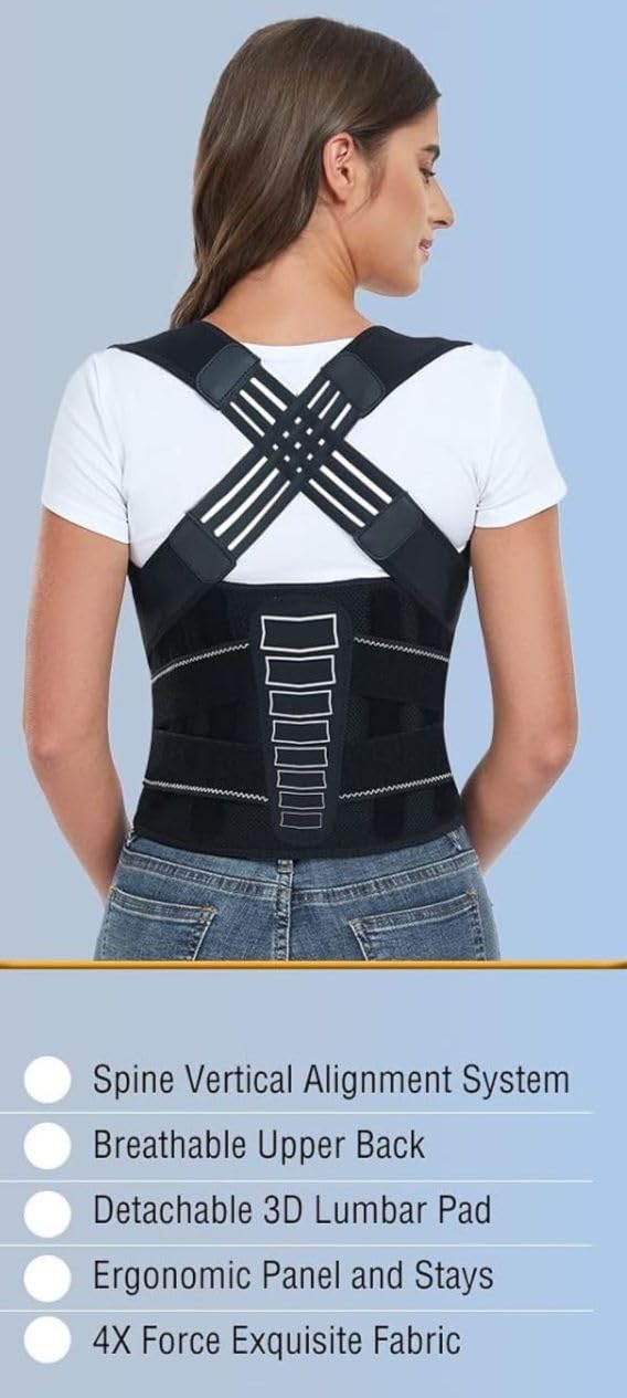 Back Brace Posture Corrector for Women and Men with Spine Vertical Alignment System, Lower Back Pain Relief, Back Straighter Instant Posture Corrector - Scoliosis (Black, Medium (Waist 32