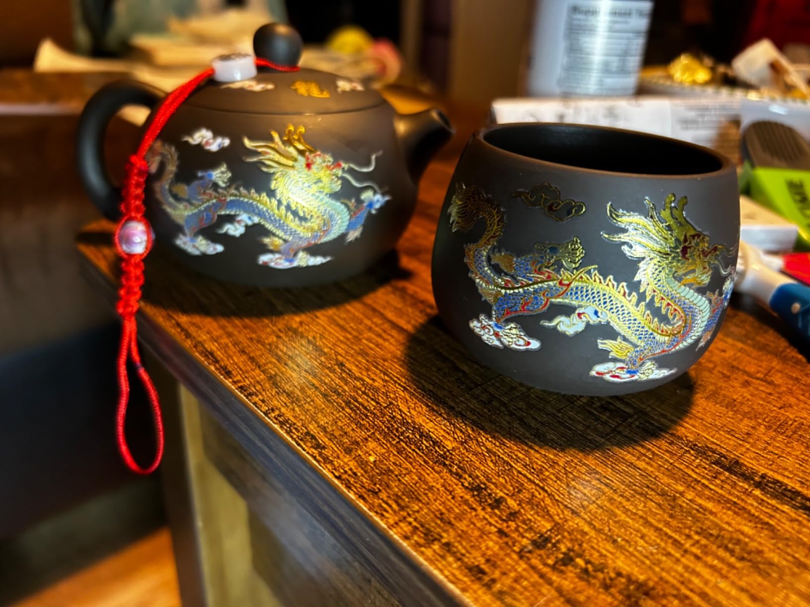Hand-made Dragon and Phoenix Color-changing Purple Clay Teapot Zisha Tea Pot Kung Fu Tea Set Tea Lover's Gift (Teapot+2*Cups) customer photo 1