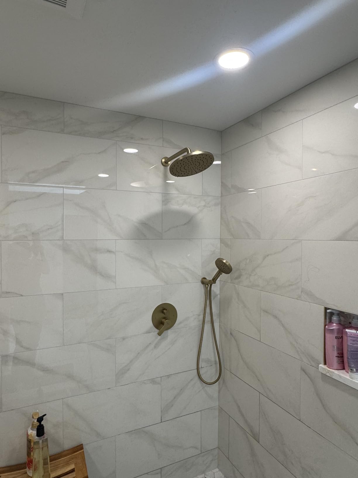 Iriber Thermostatic Shower System Wall Mount with 10 Inch Roud Rainfall Shower Head and Handheld,Shower Faucet Mixer Trim Kit (Valve Included), Brushed Nickel customer photo 2